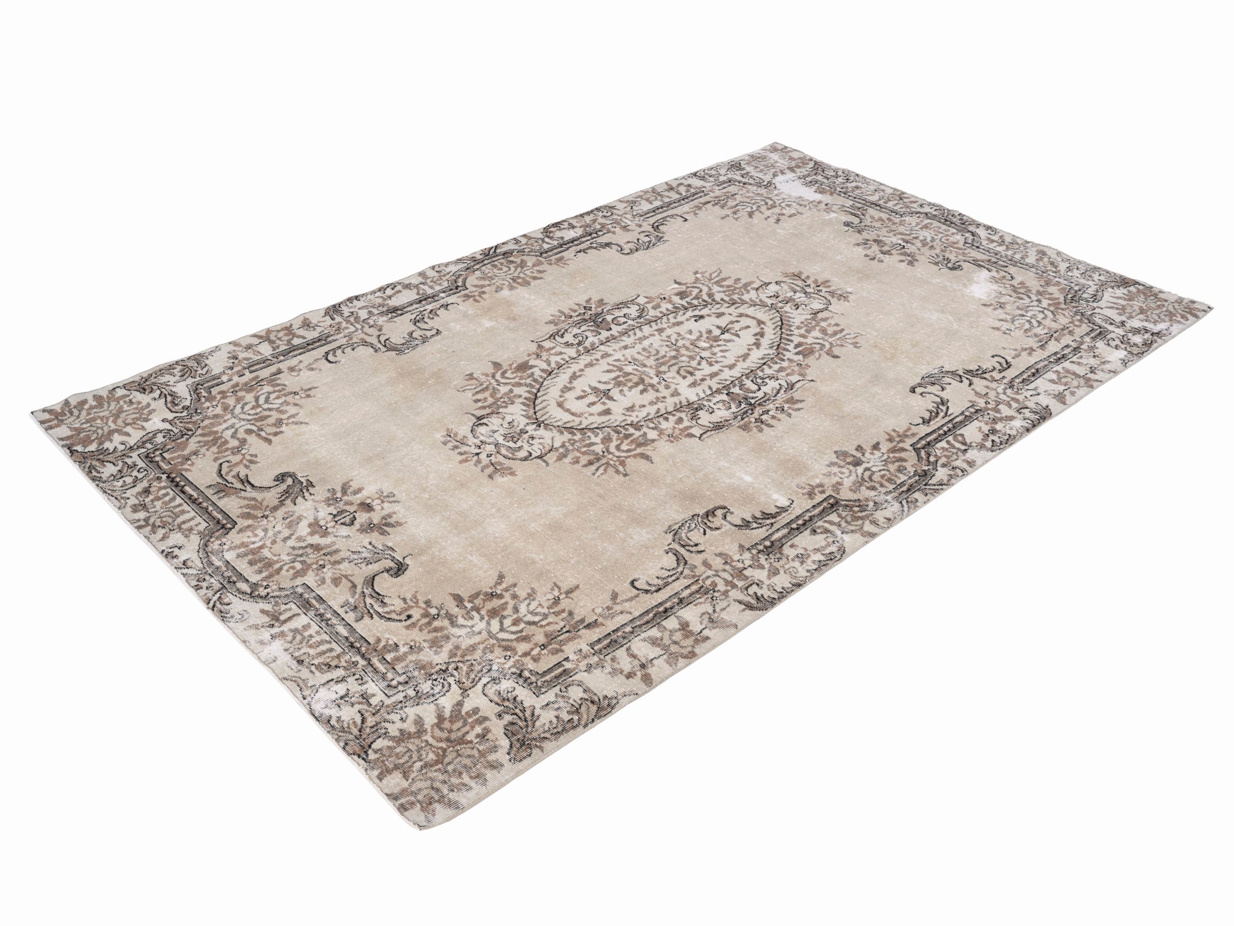 Turkish Isparta area rug in cream and taupe, view 3 of 10