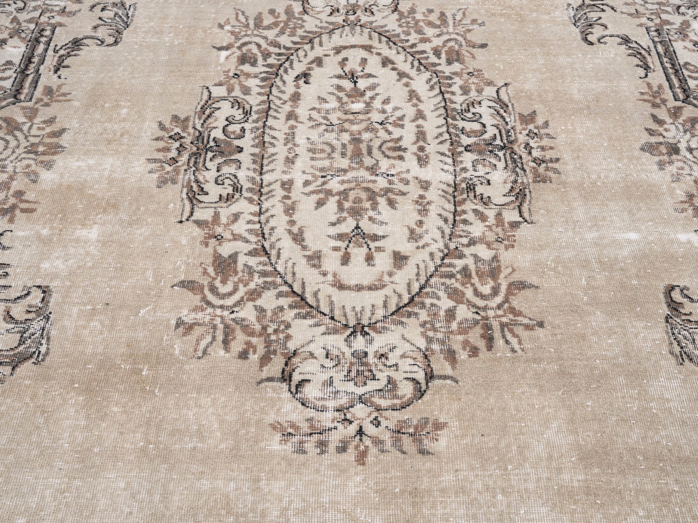 Turkish Isparta area rug in cream and taupe, view 4 of 10