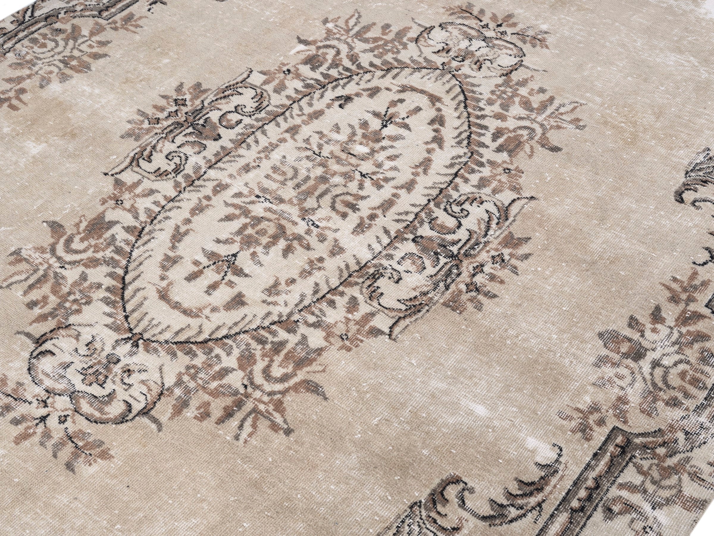 Turkish Isparta area rug in cream and taupe, view 5 of 10