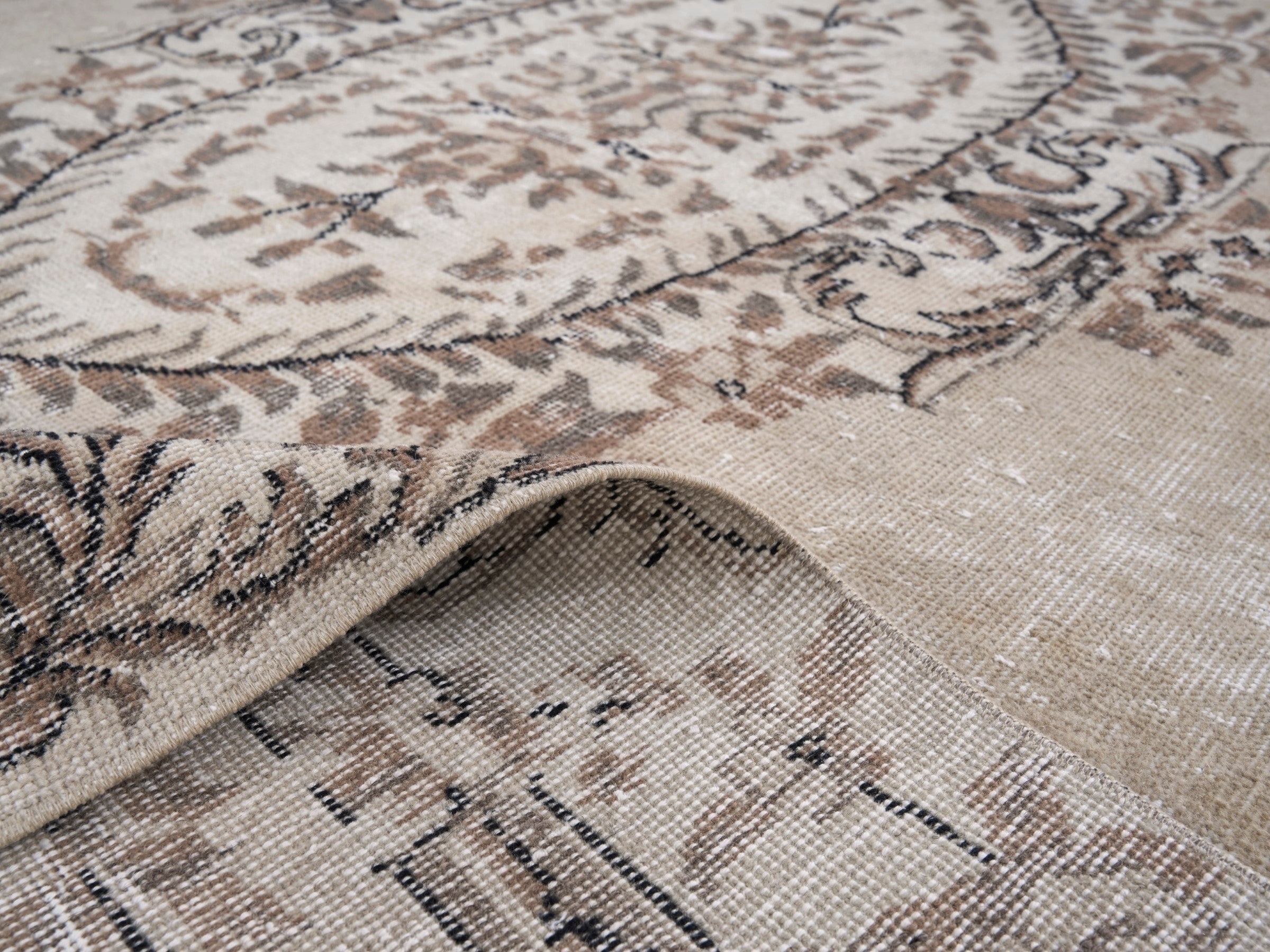 Turkish Isparta area rug in cream and taupe, view 9 of 10