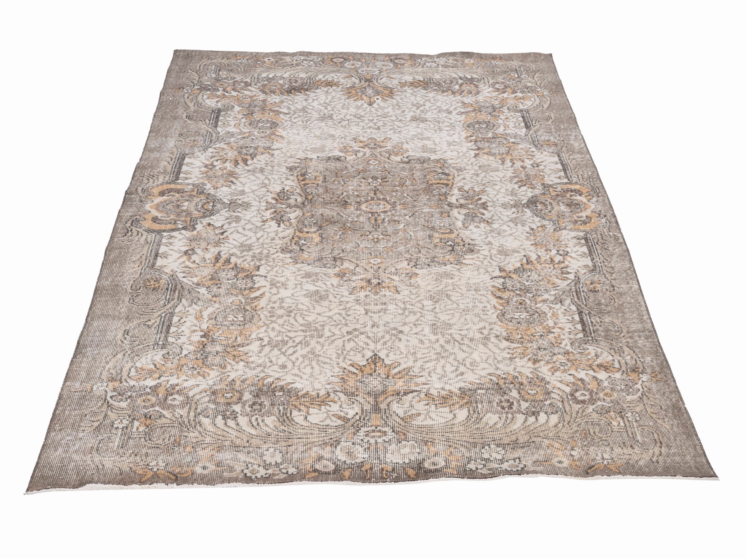 Turkish Isparta area rug in cream and tan, view 2 of 10