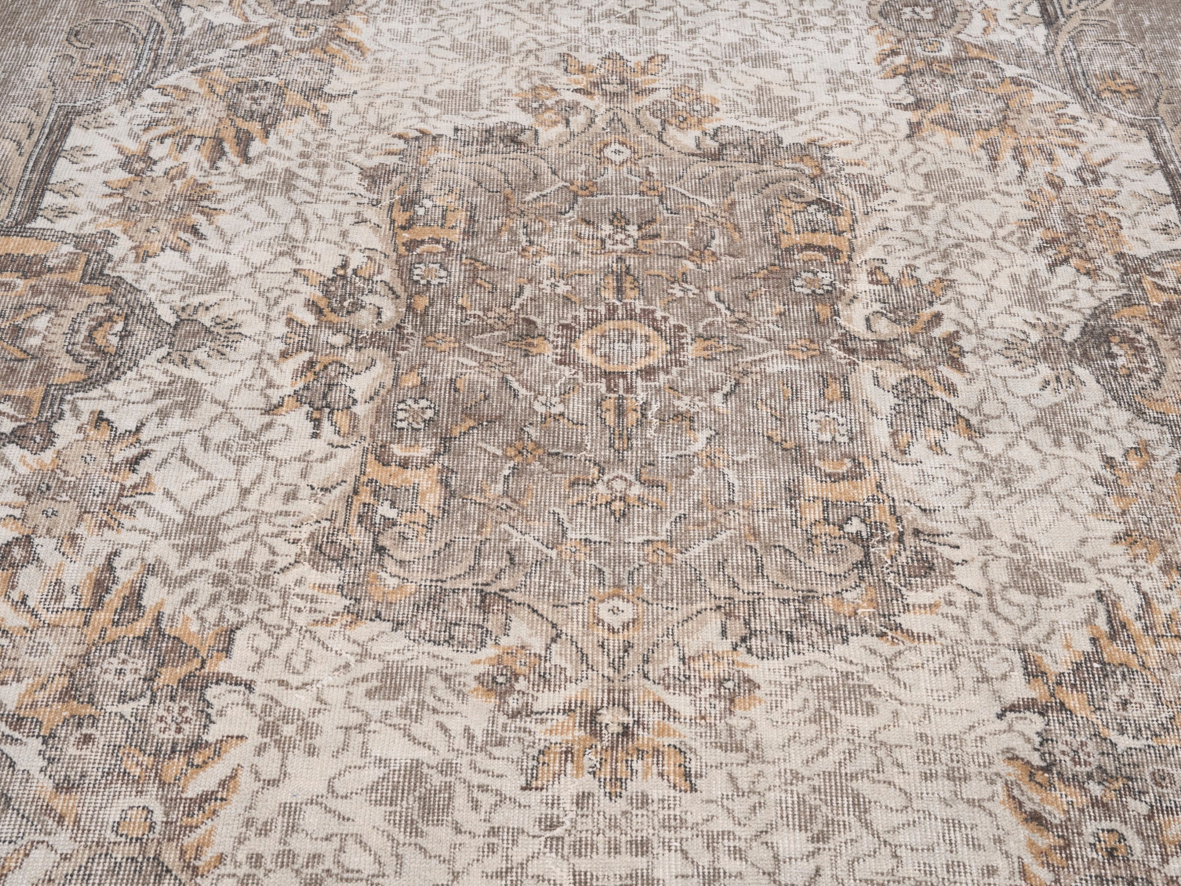 Turkish Isparta area rug in cream and tan, view 4 of 10