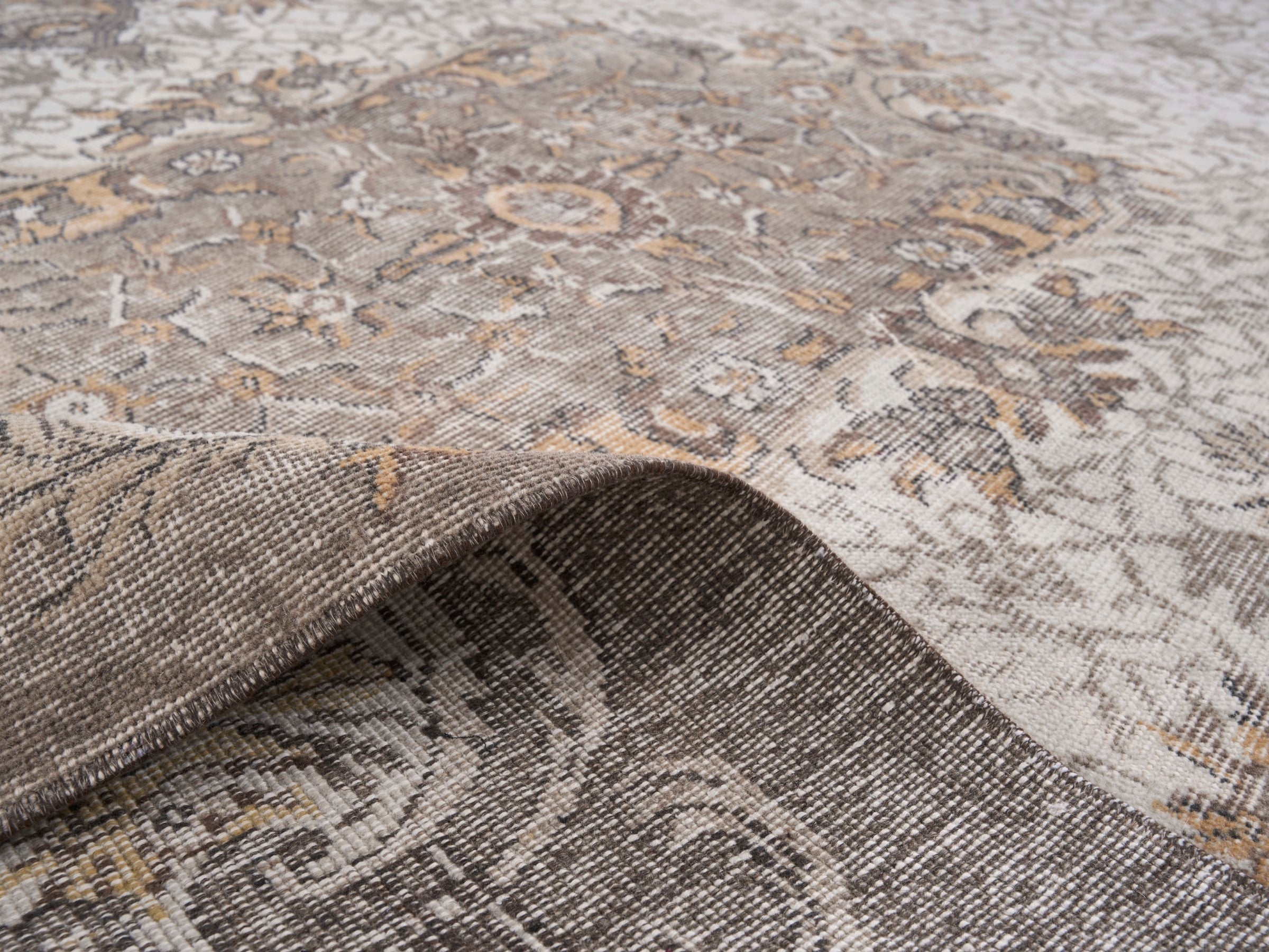 Turkish Isparta area rug in cream and tan, view 9 of 10
