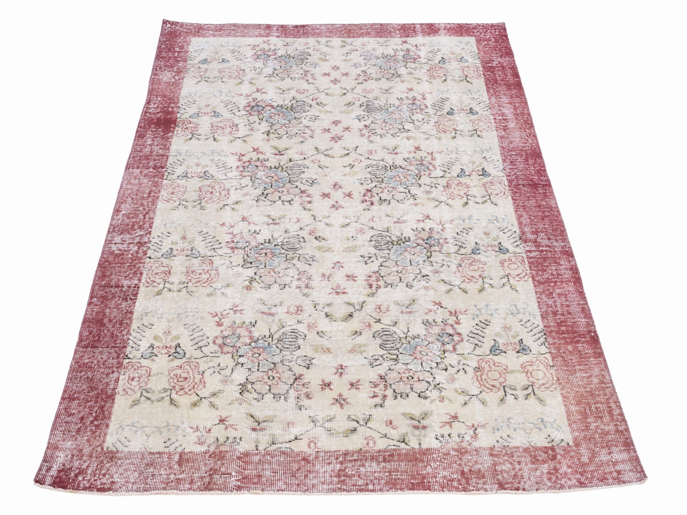 Turkish Isparta area rug in cream and rose, view 2 of 10