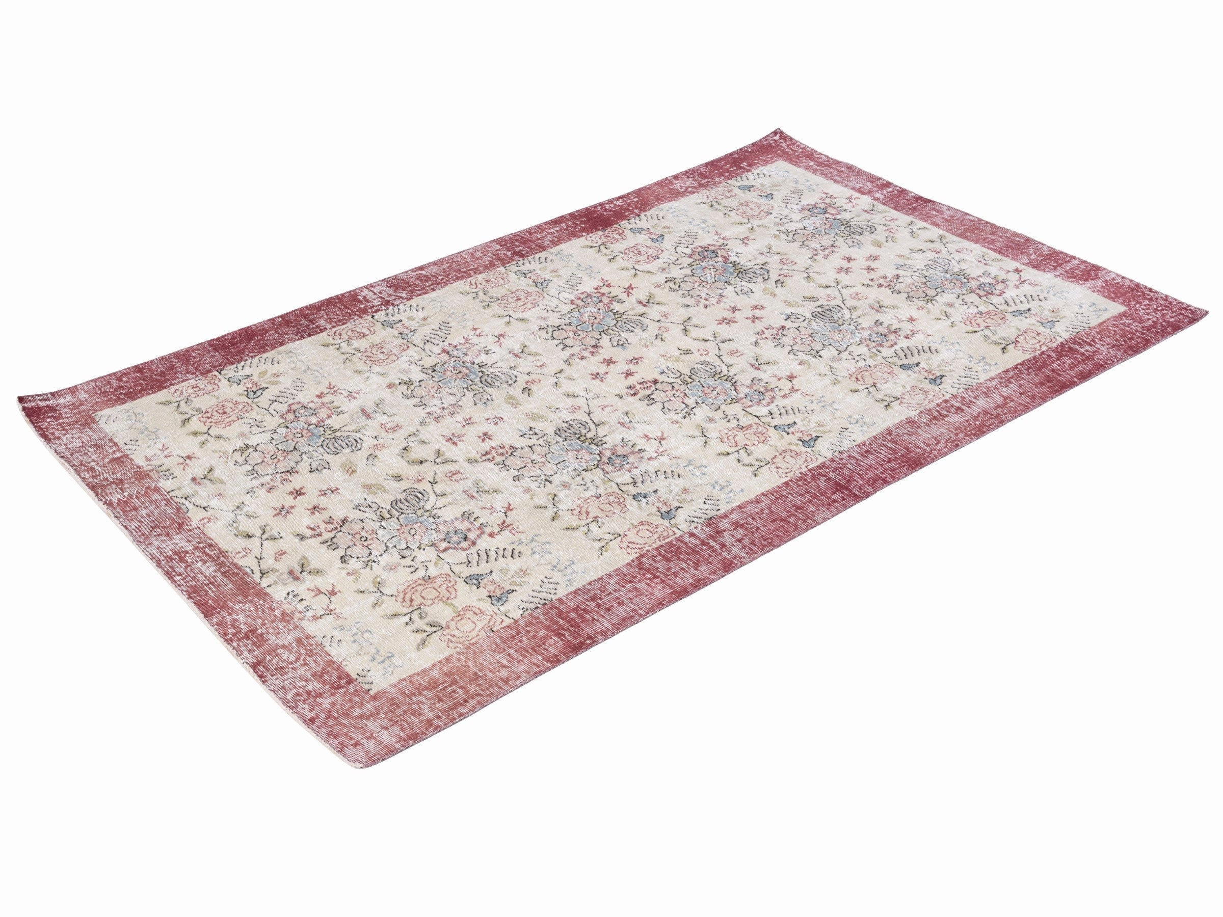 Turkish Isparta area rug in cream and rose, view 3 of 10