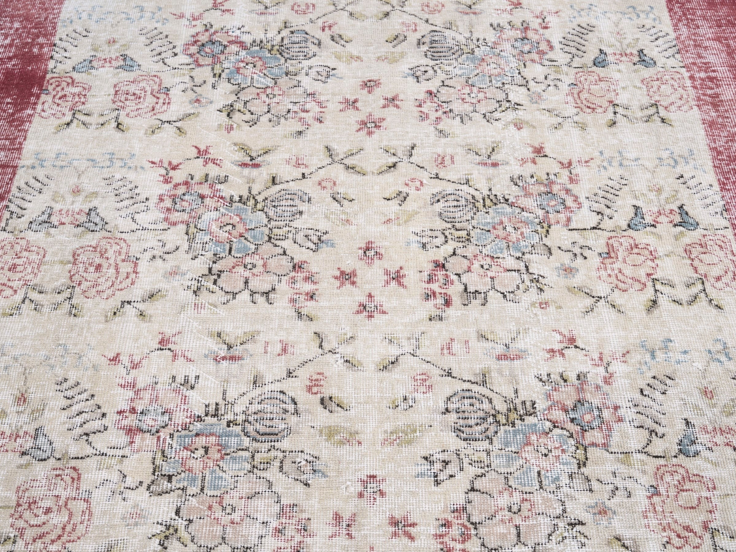 Turkish Isparta area rug in cream and rose, view 4 of 10