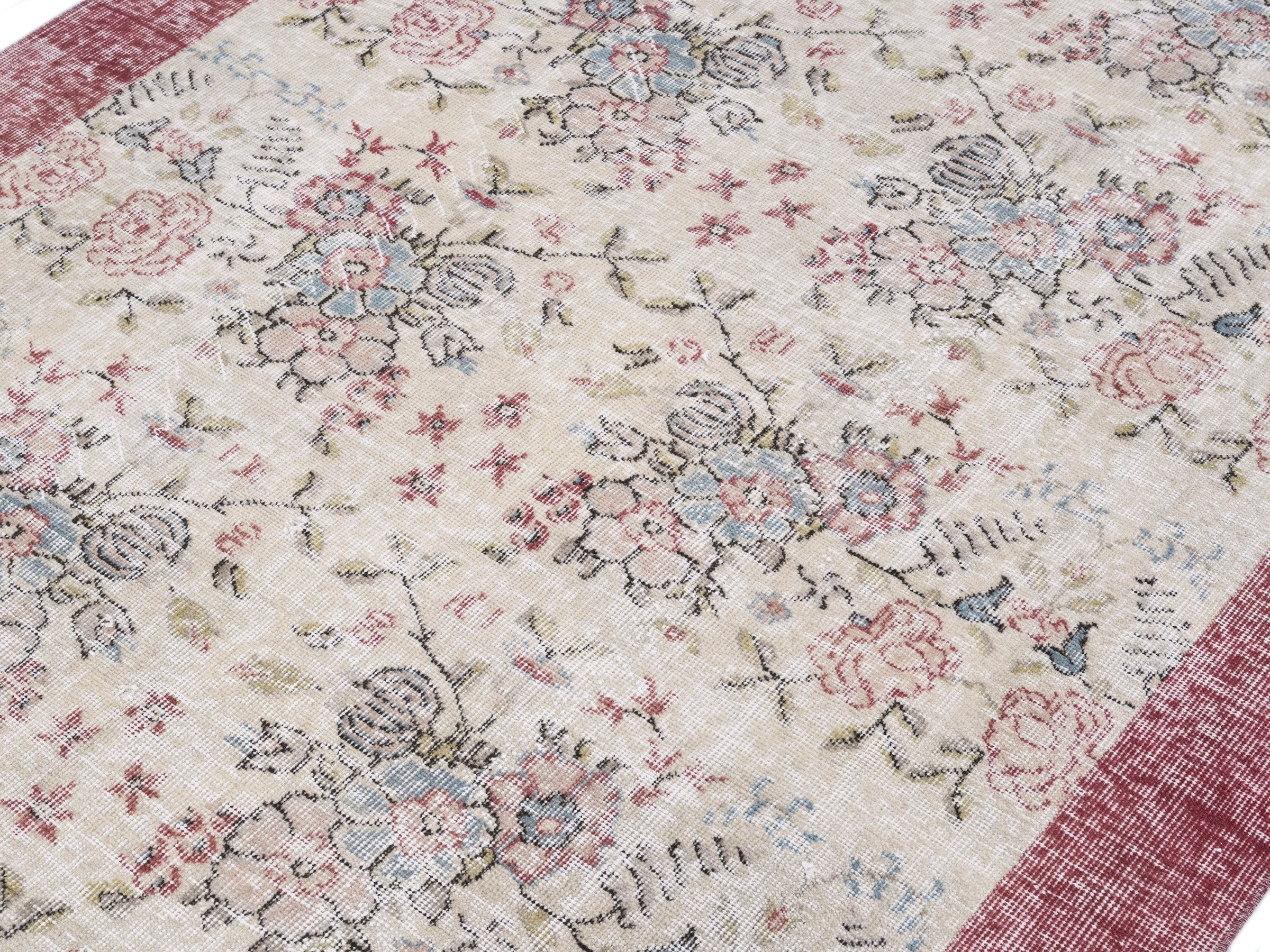 Turkish Isparta area rug in cream and rose, view 5 of 10