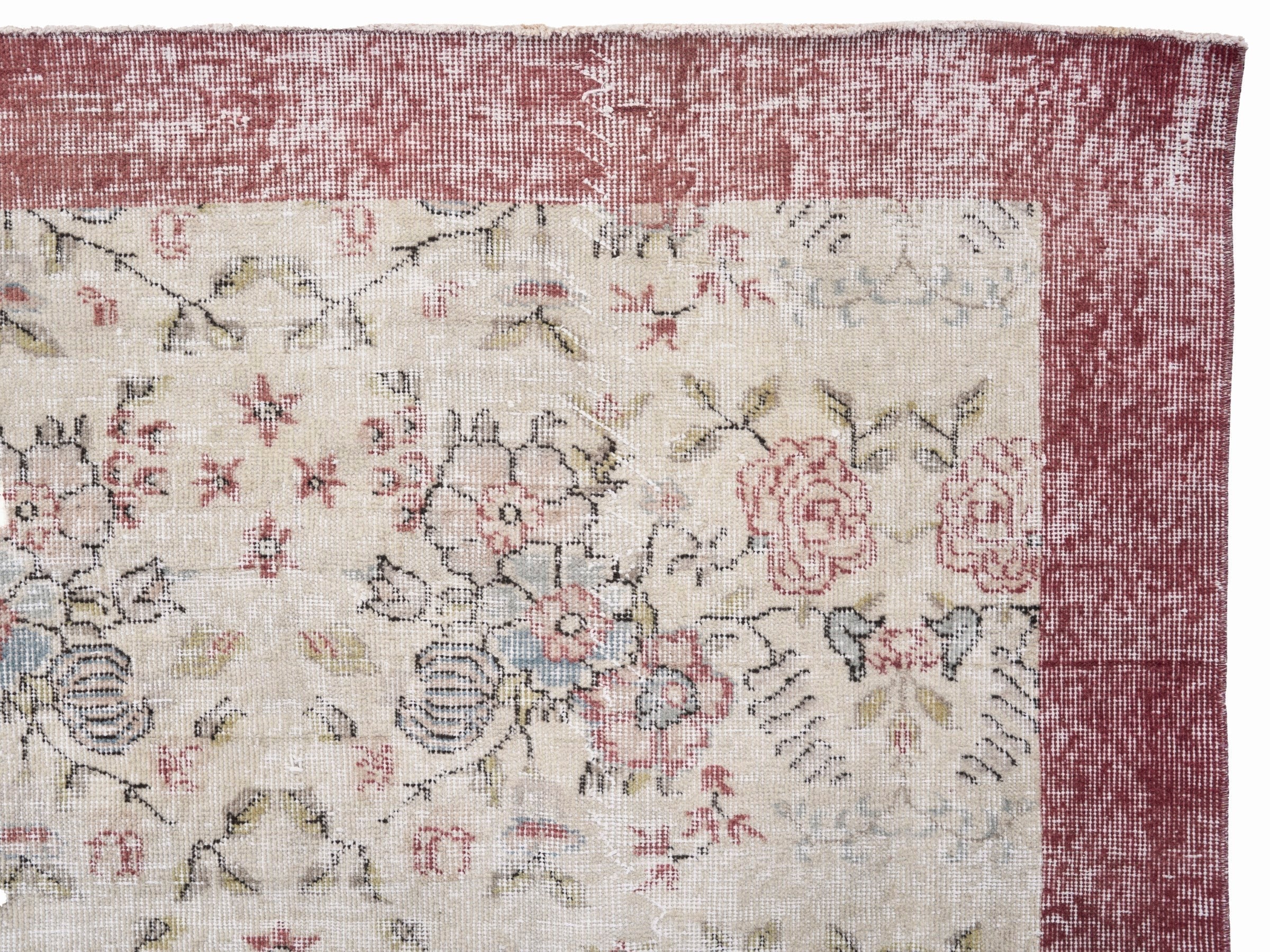 Turkish Isparta area rug in cream and rose, view 8 of 10