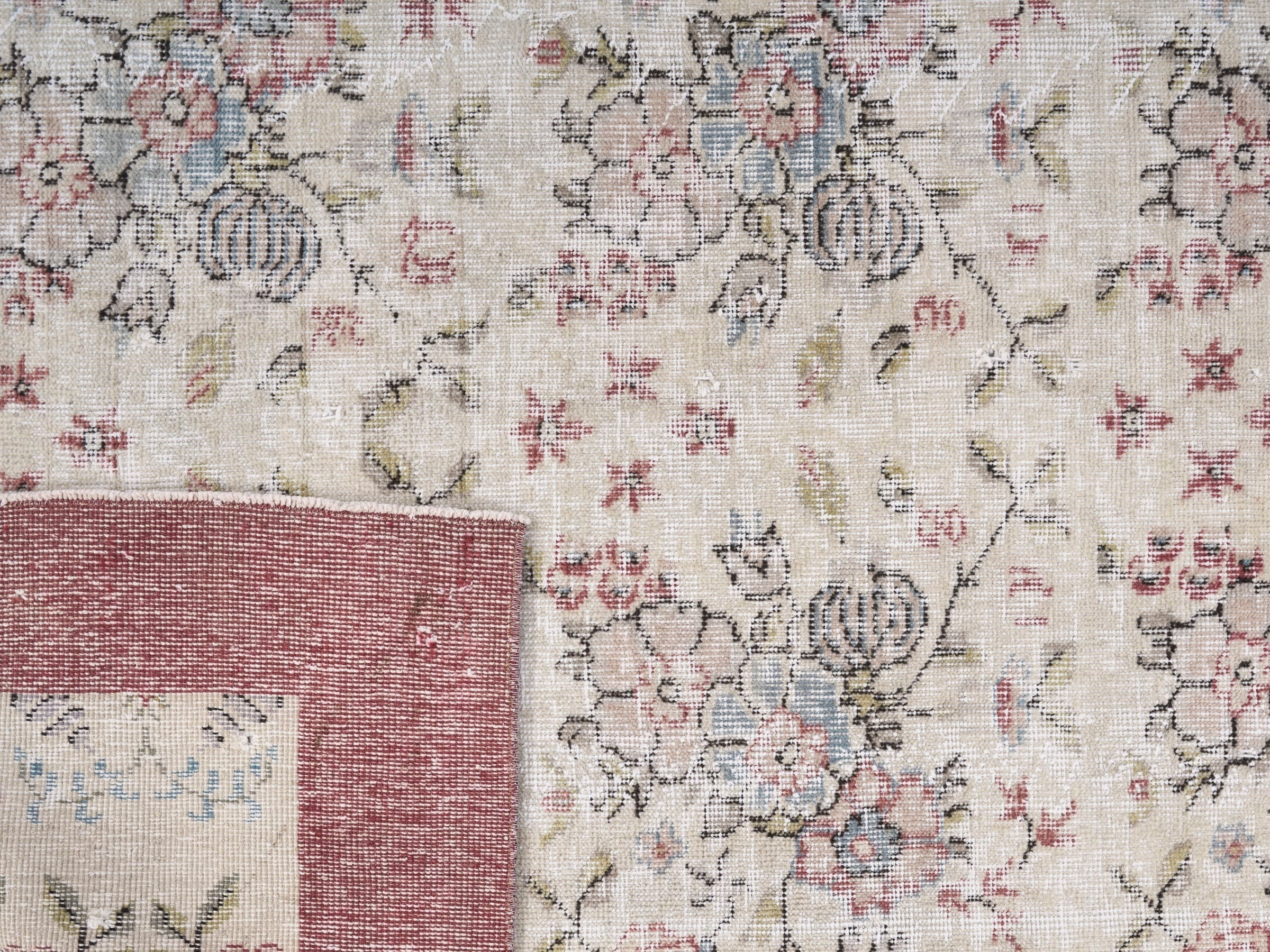 Turkish Isparta area rug in cream and rose, view 10 of 10