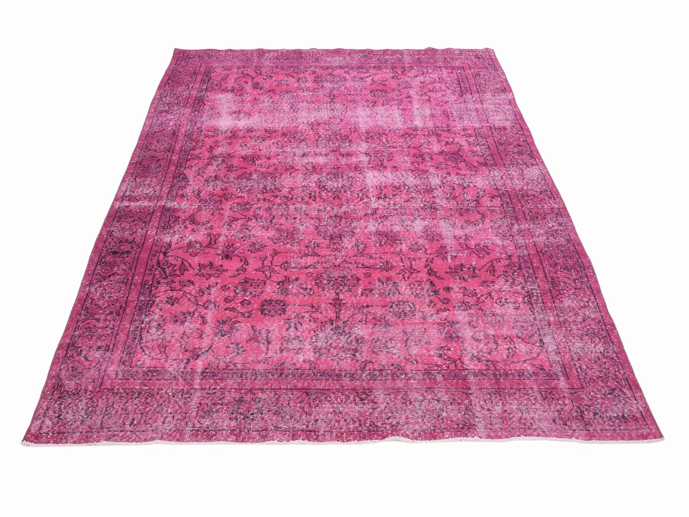 Turkish Isparta area rug in magenta and faded red, view 2 of 10