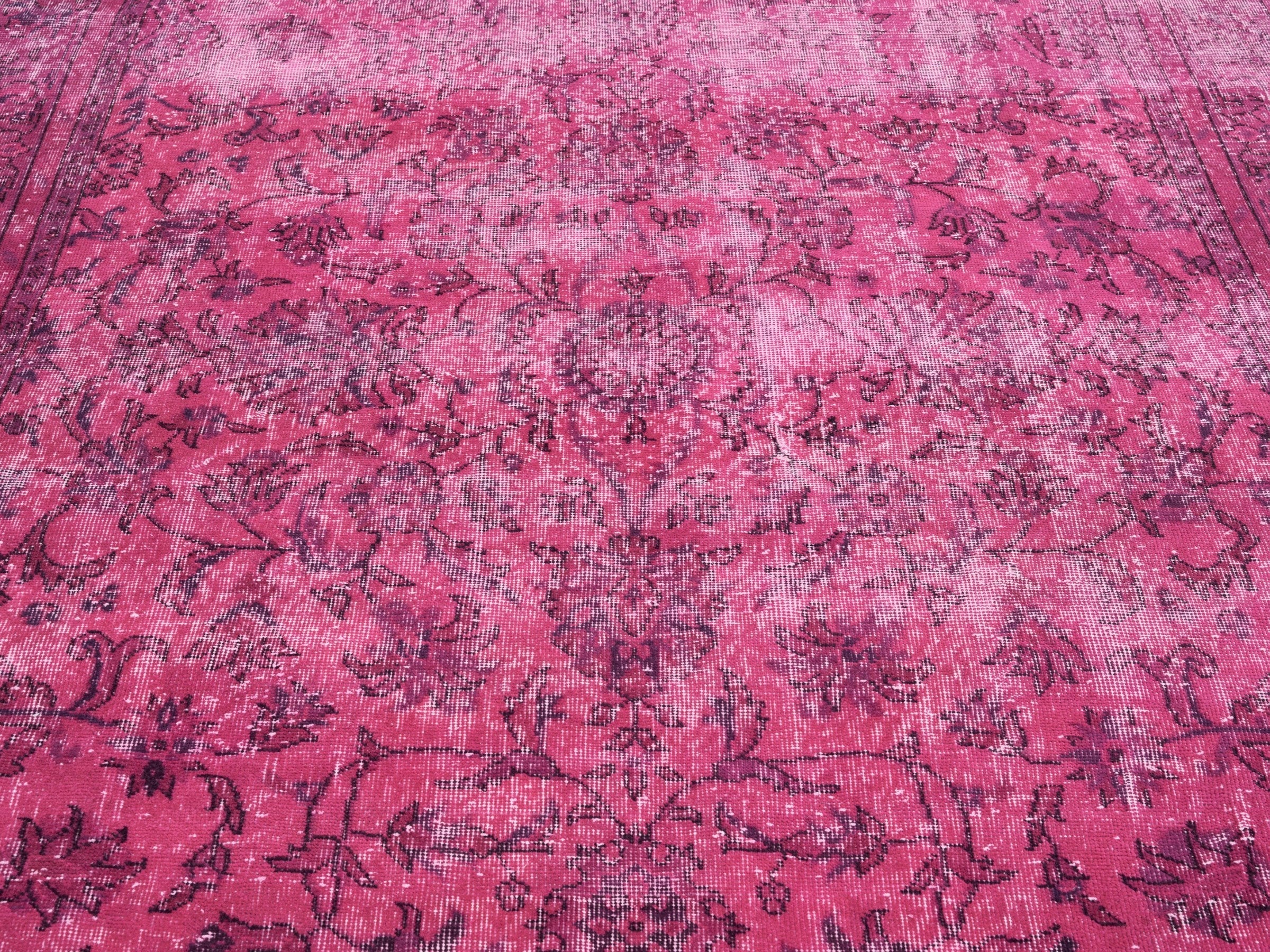 Turkish Isparta area rug in magenta and faded red, view 4 of 10