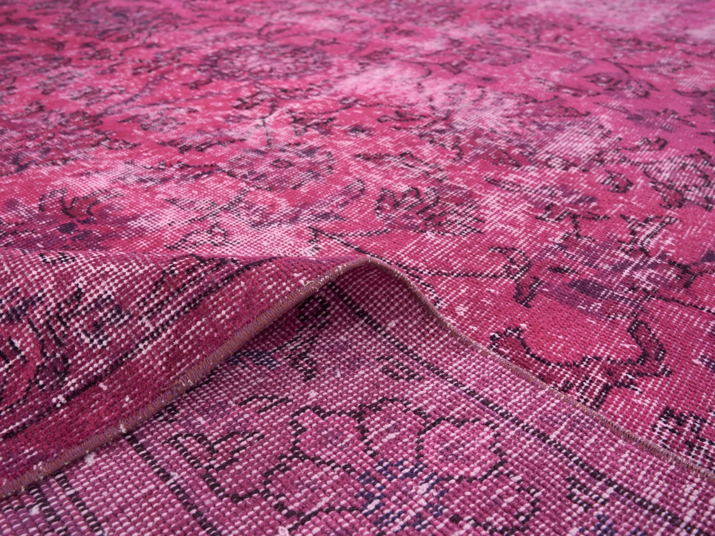 Turkish Isparta area rug in magenta and faded red, view 9 of 10