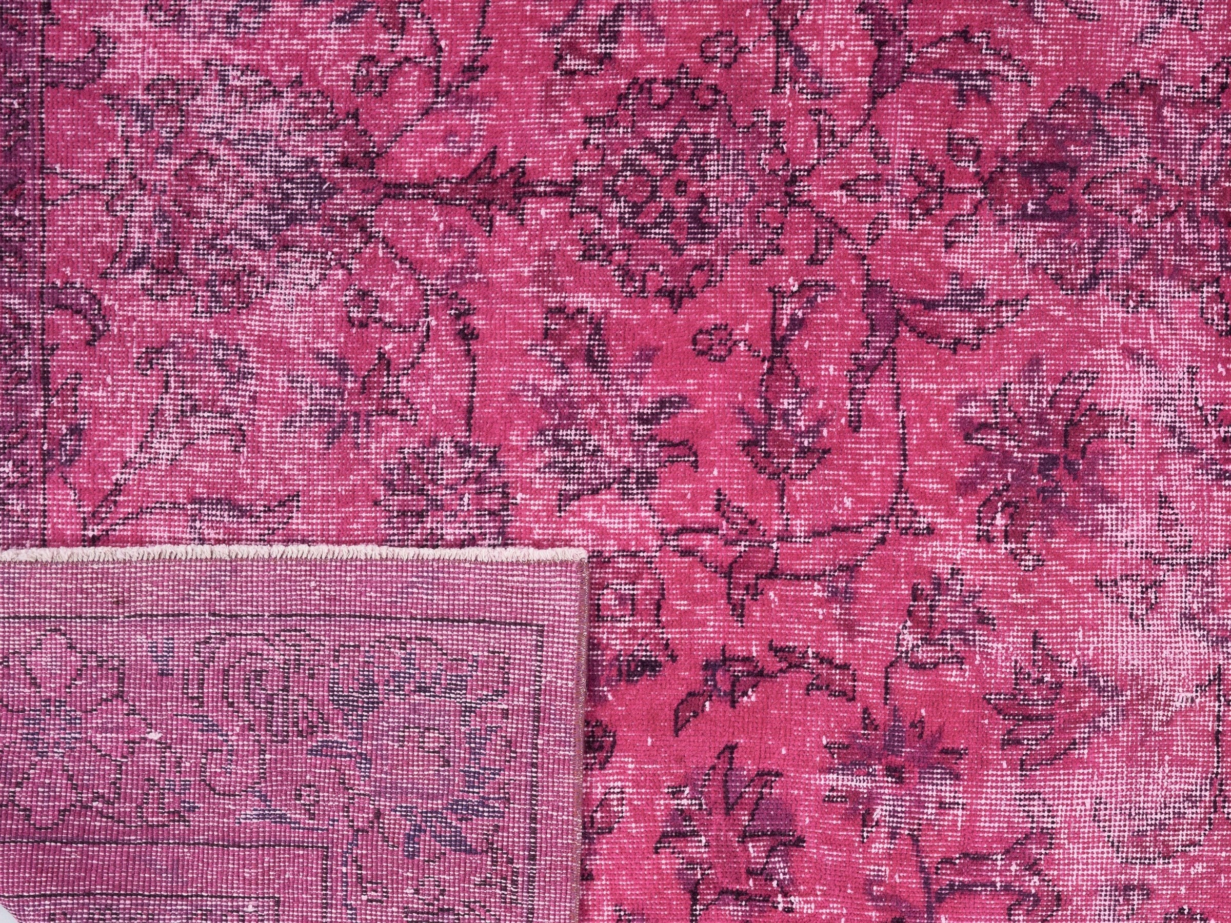 Turkish Isparta area rug in magenta and faded red, view 10 of 10