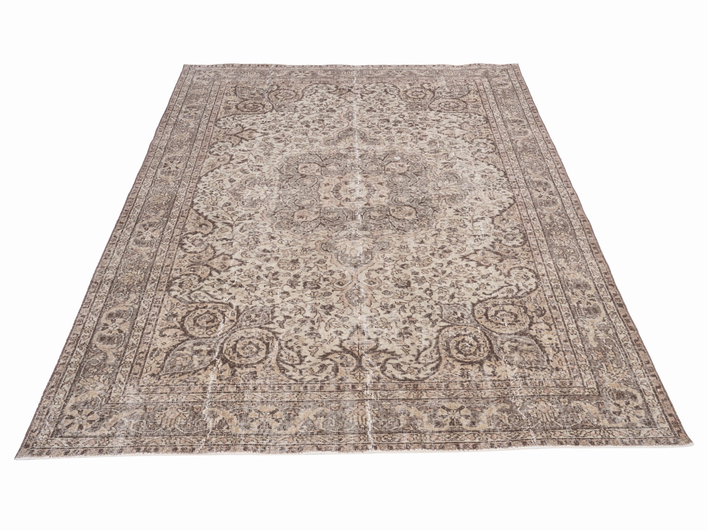 Turkish Isparta area rug in cream and brown, view 2 of 10