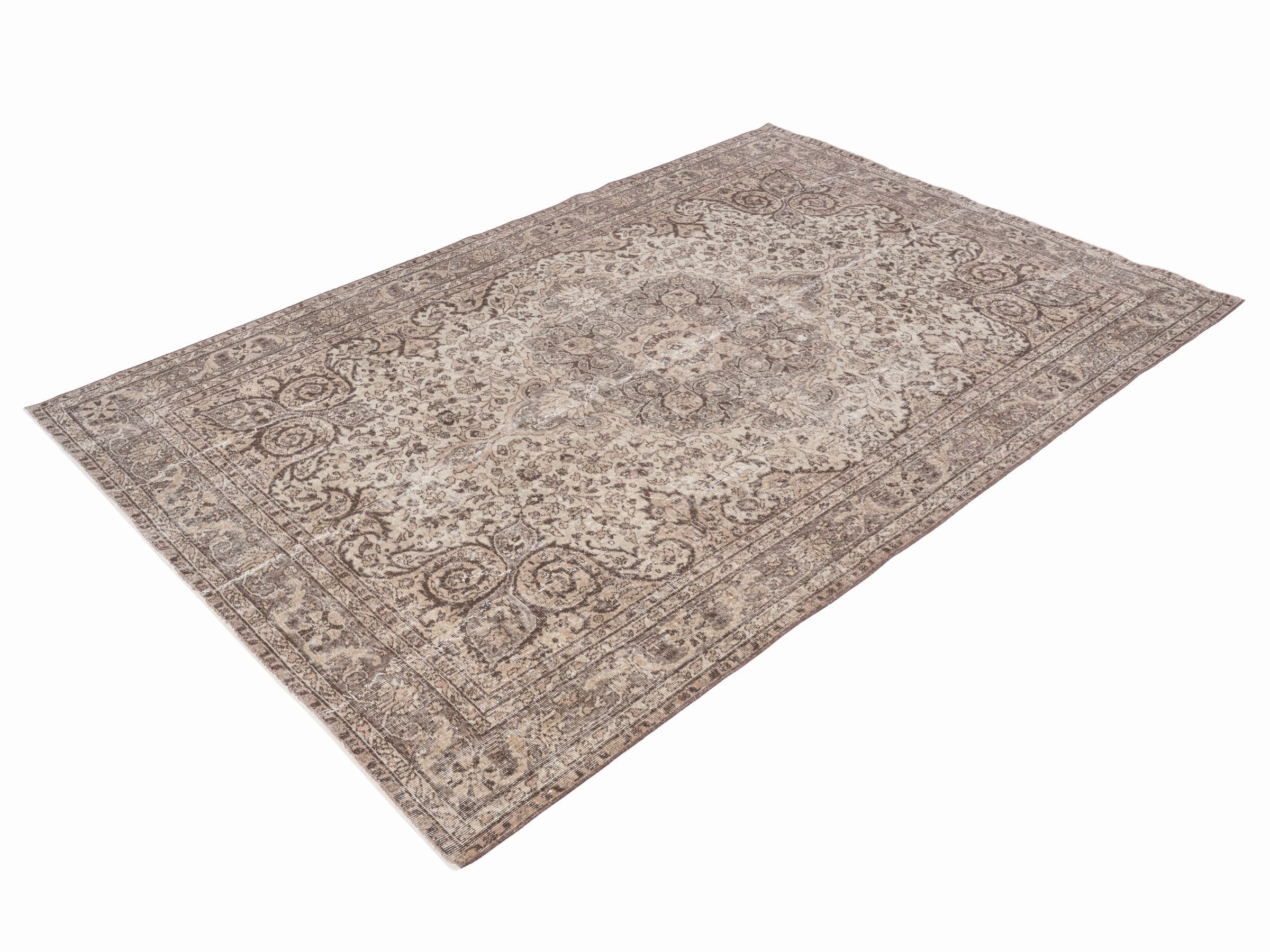 Turkish Isparta area rug in cream and brown, view 3 of 10
