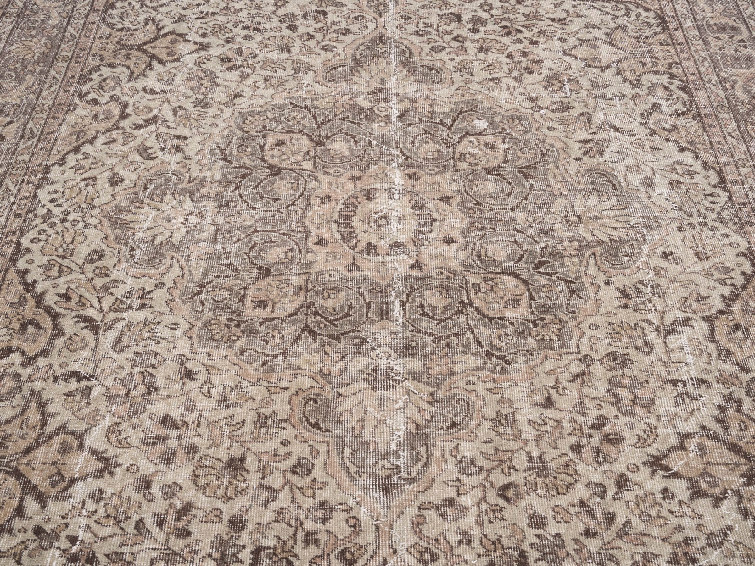 Turkish Isparta area rug in cream and brown, view 4 of 10