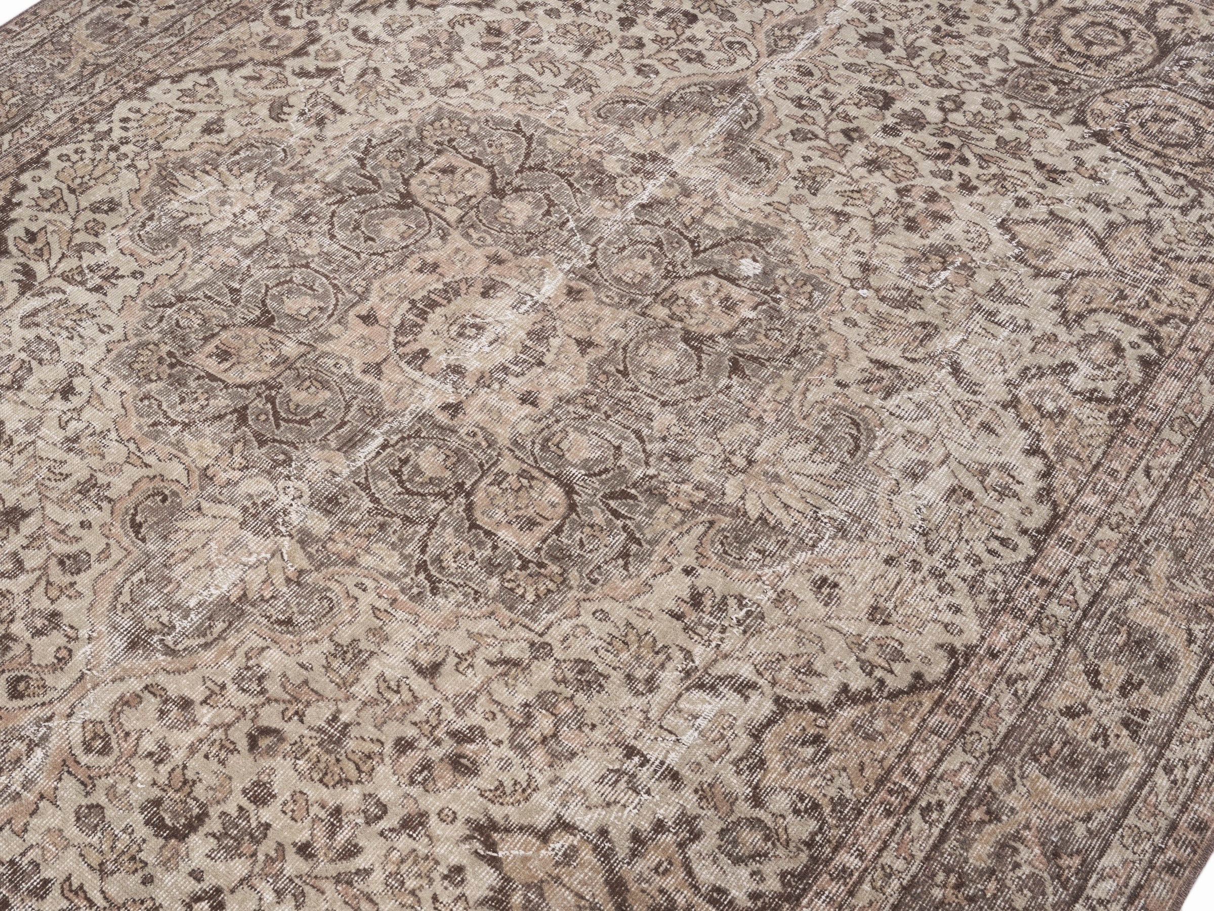 Turkish Isparta area rug in cream and brown, view 5 of 10