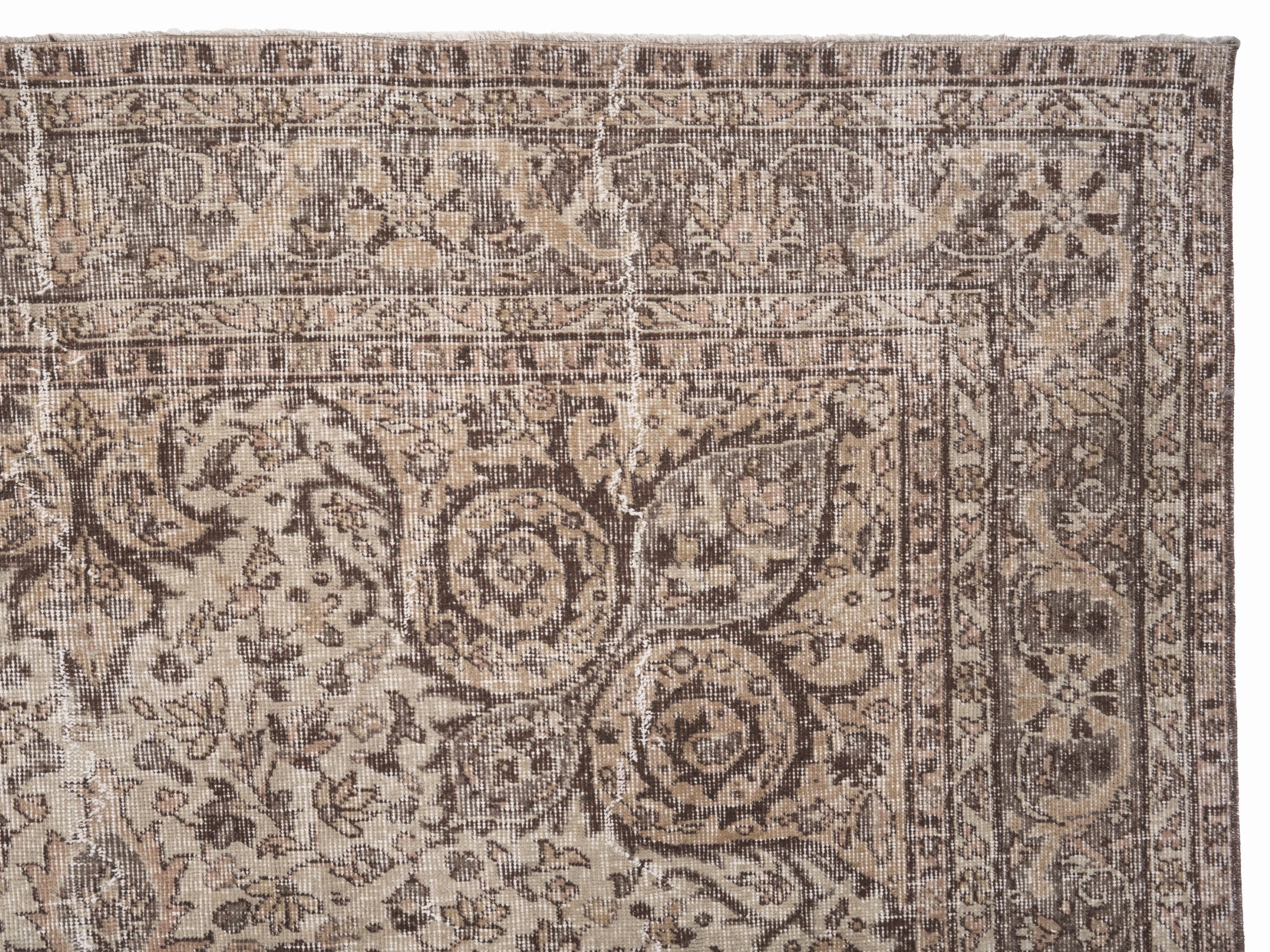 Turkish Isparta area rug in cream and brown, view 8 of 10