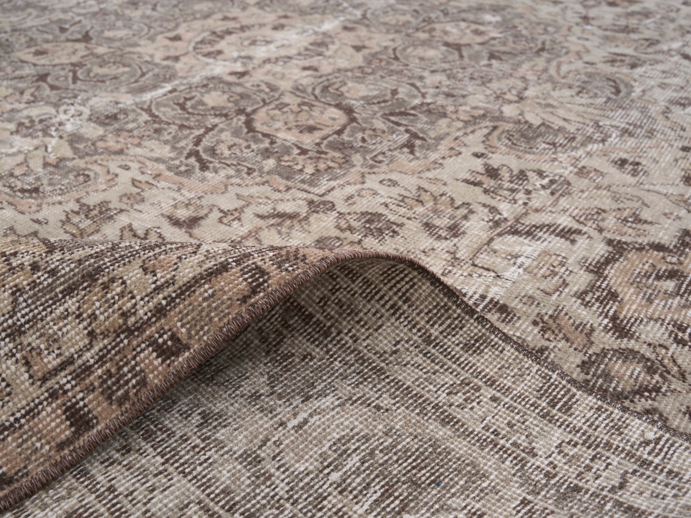 Turkish Isparta area rug in cream and brown, view 9 of 10