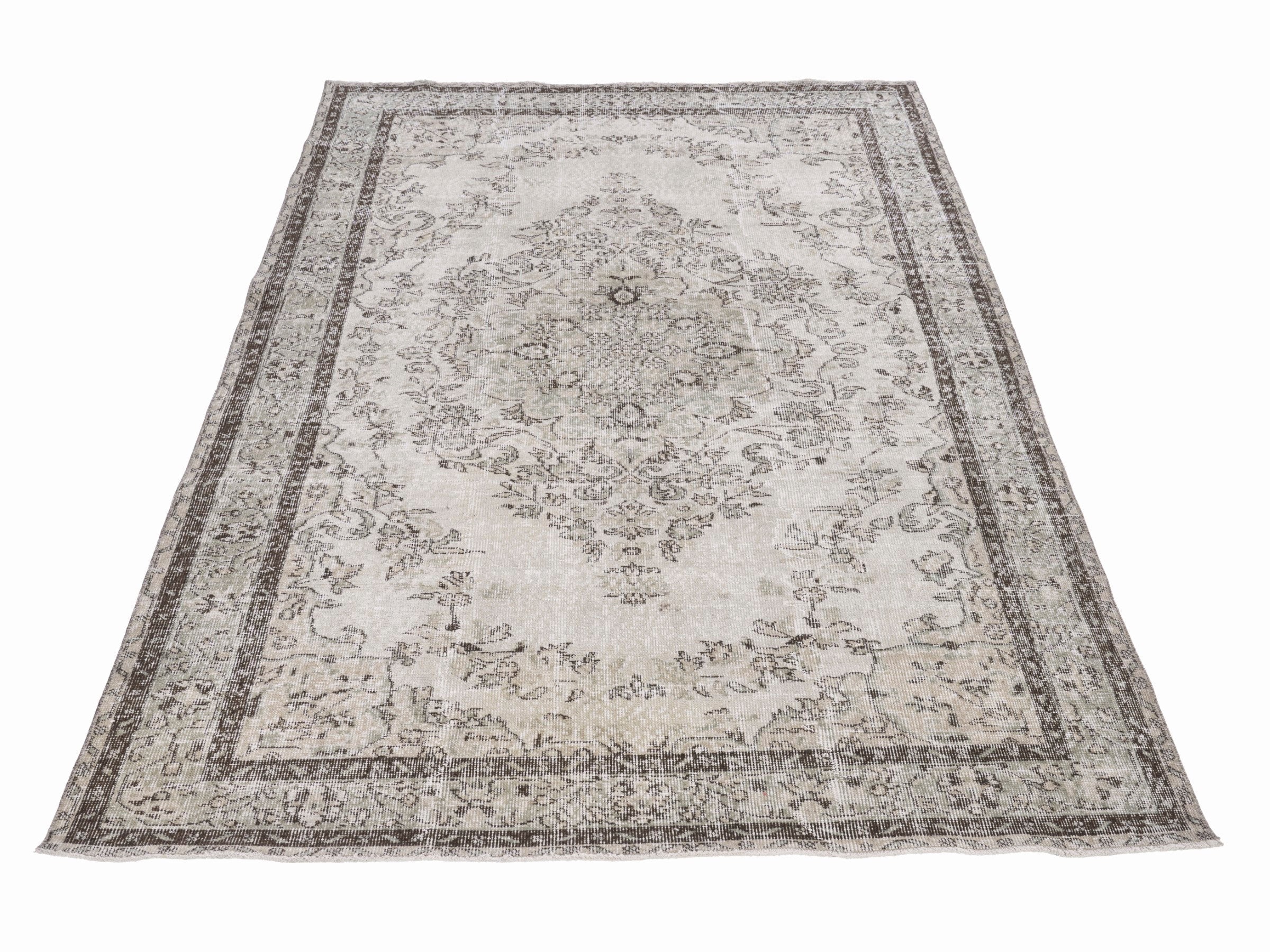 Turkish Isparta area rug in cream and taupe, view 2 of 10