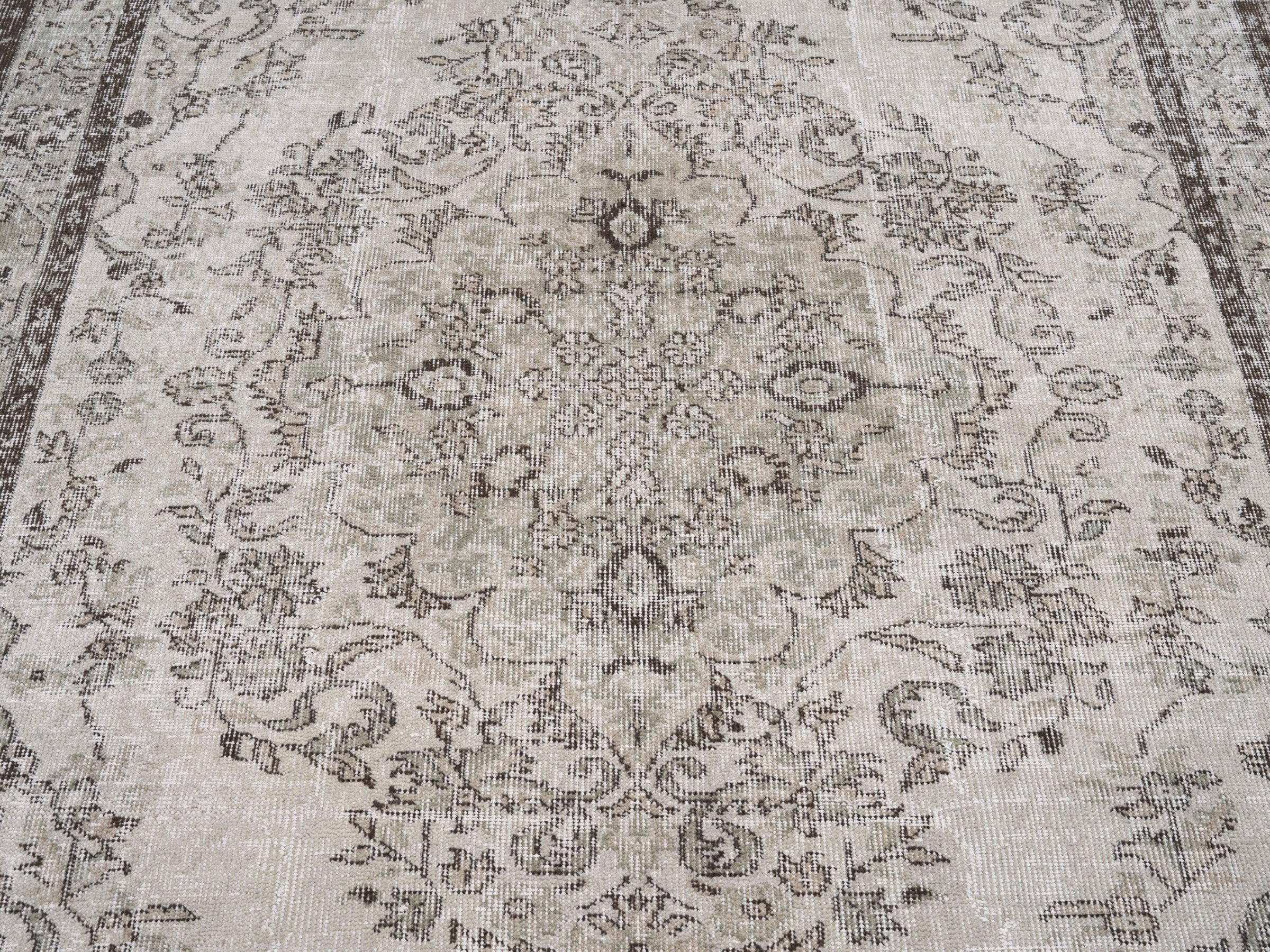 Turkish Isparta area rug in cream and taupe, view 4 of 10