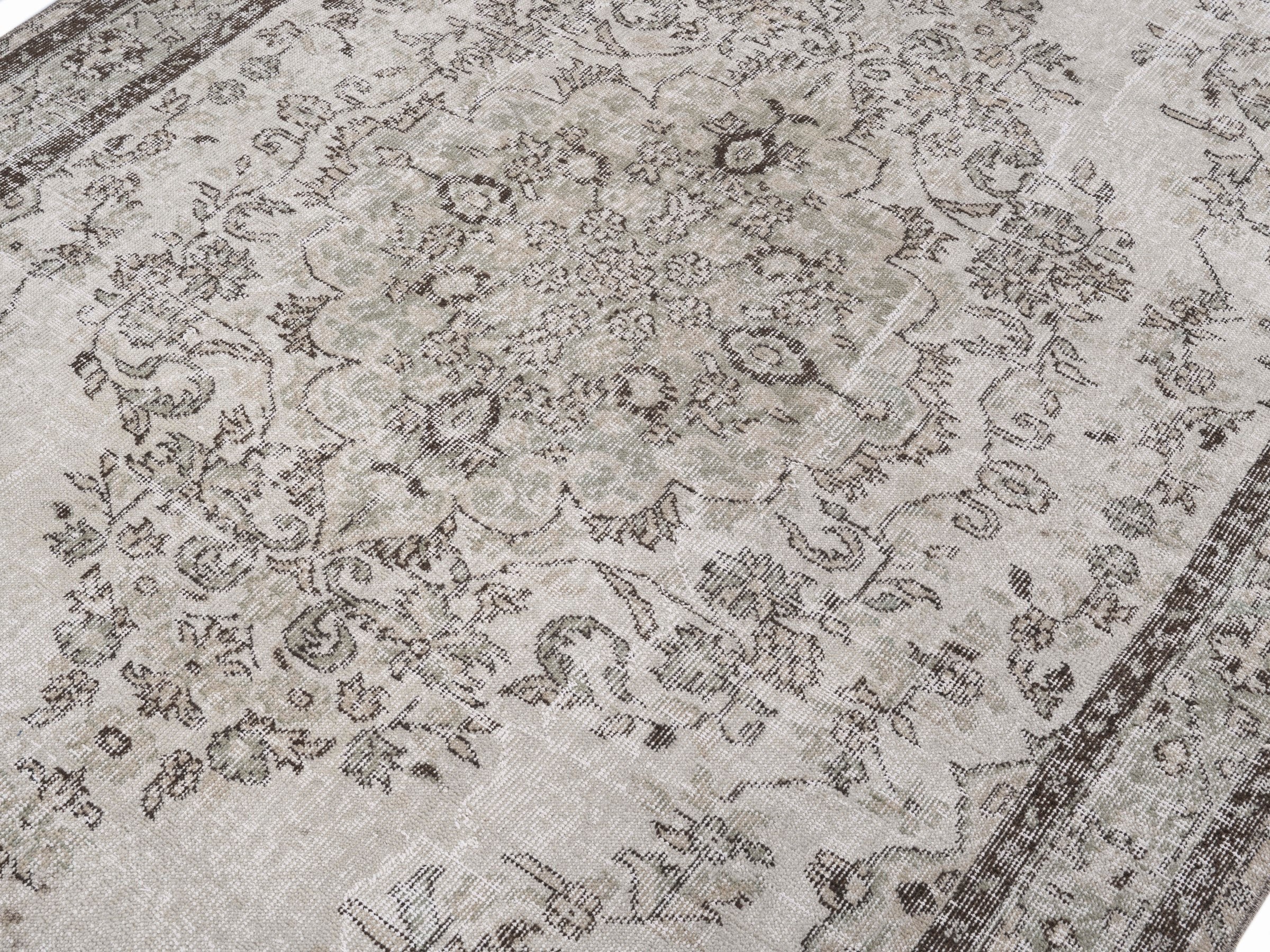 Turkish Isparta area rug in cream and taupe, view 5 of 10