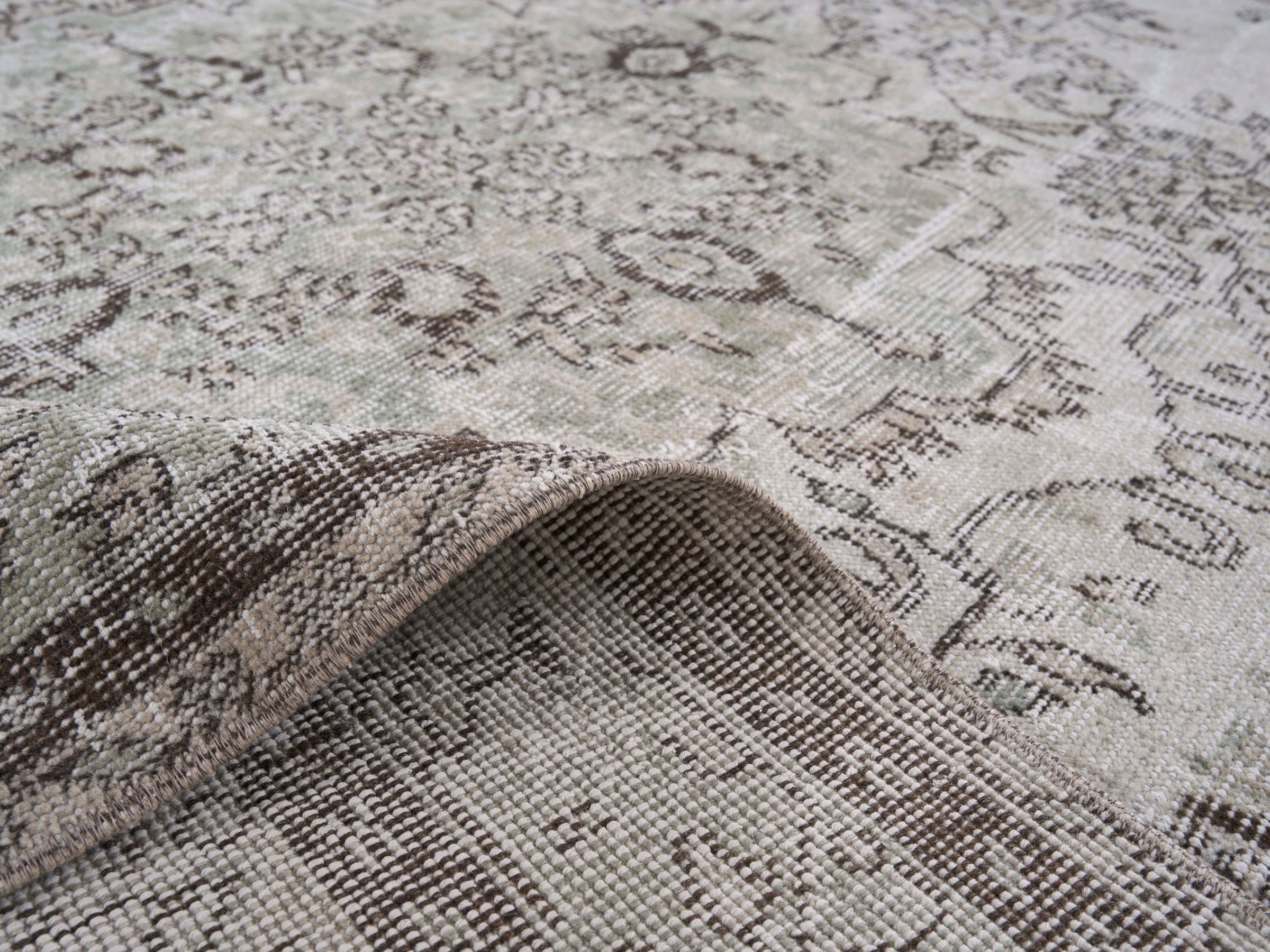 Turkish Isparta area rug in cream and taupe, view 9 of 10