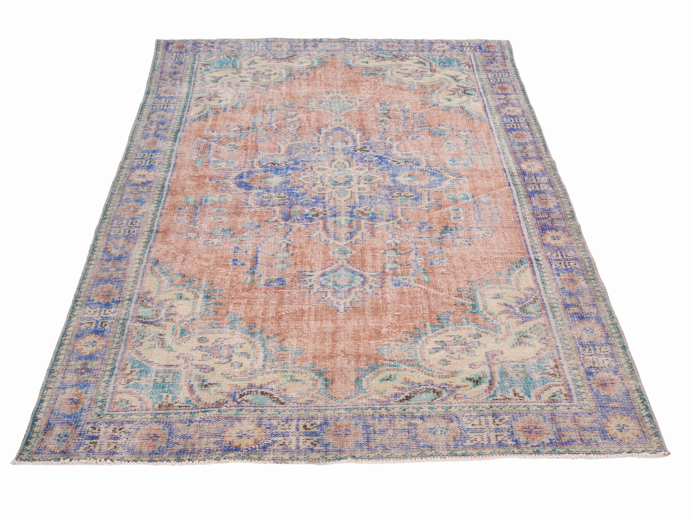 Turkish Manisa area rug in terracotta and navy, view 2 of 10