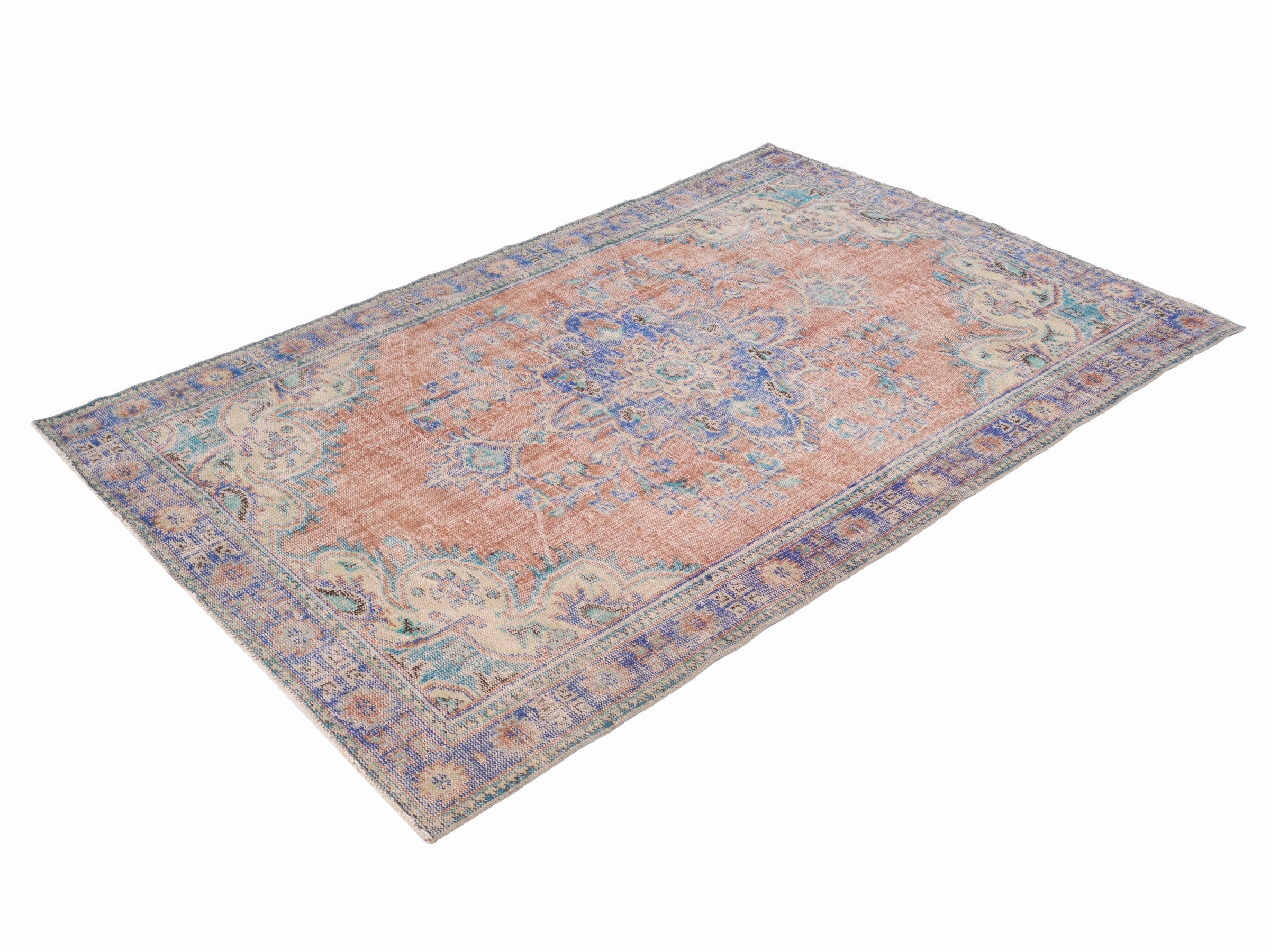 Turkish Manisa area rug in terracotta and navy, view 3 of 10