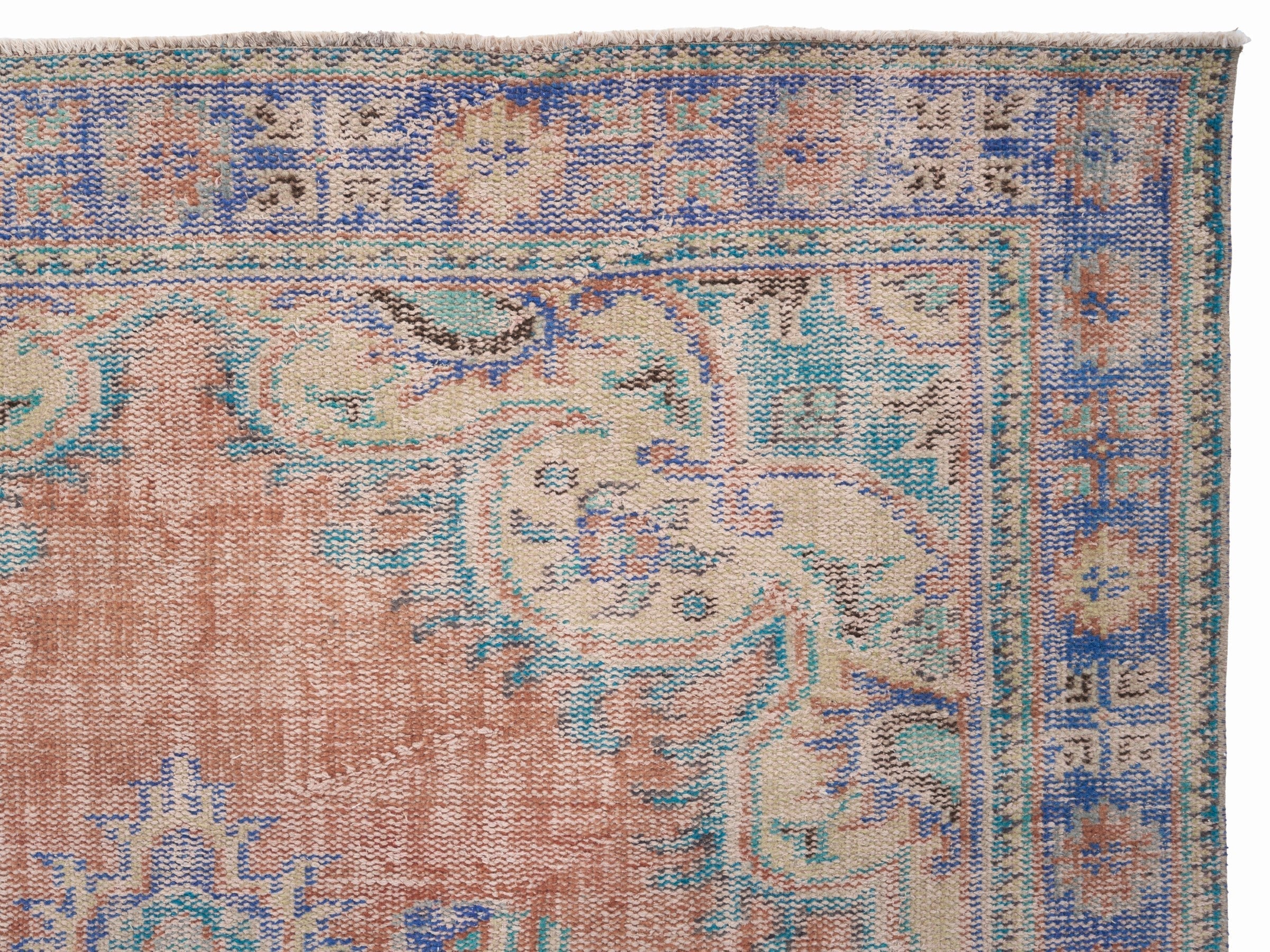 Turkish Manisa area rug in terracotta and navy, view 8 of 10