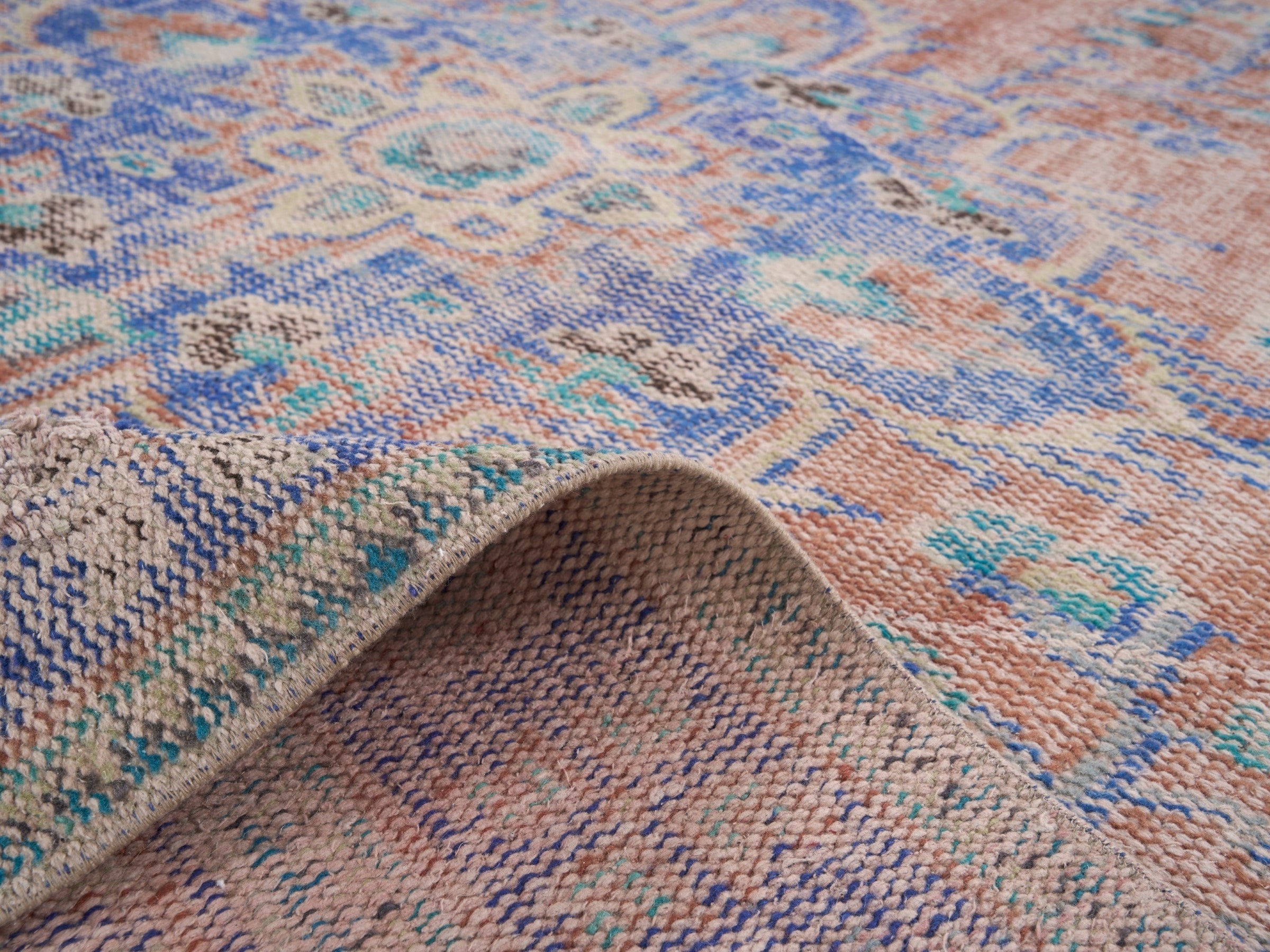 Turkish Manisa area rug in terracotta and navy, view 9 of 10