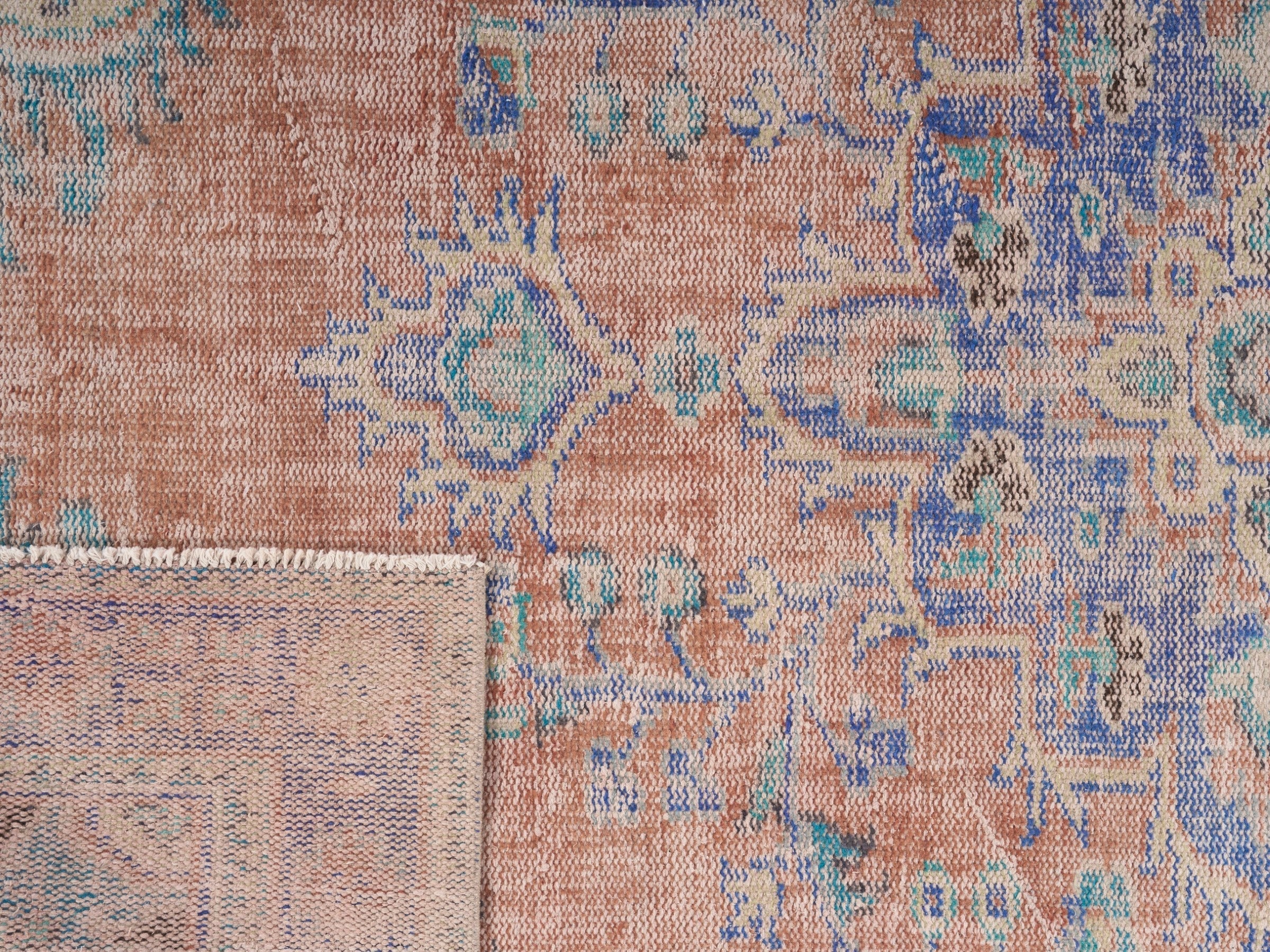 Turkish Manisa area rug in terracotta and navy, view 10 of 10