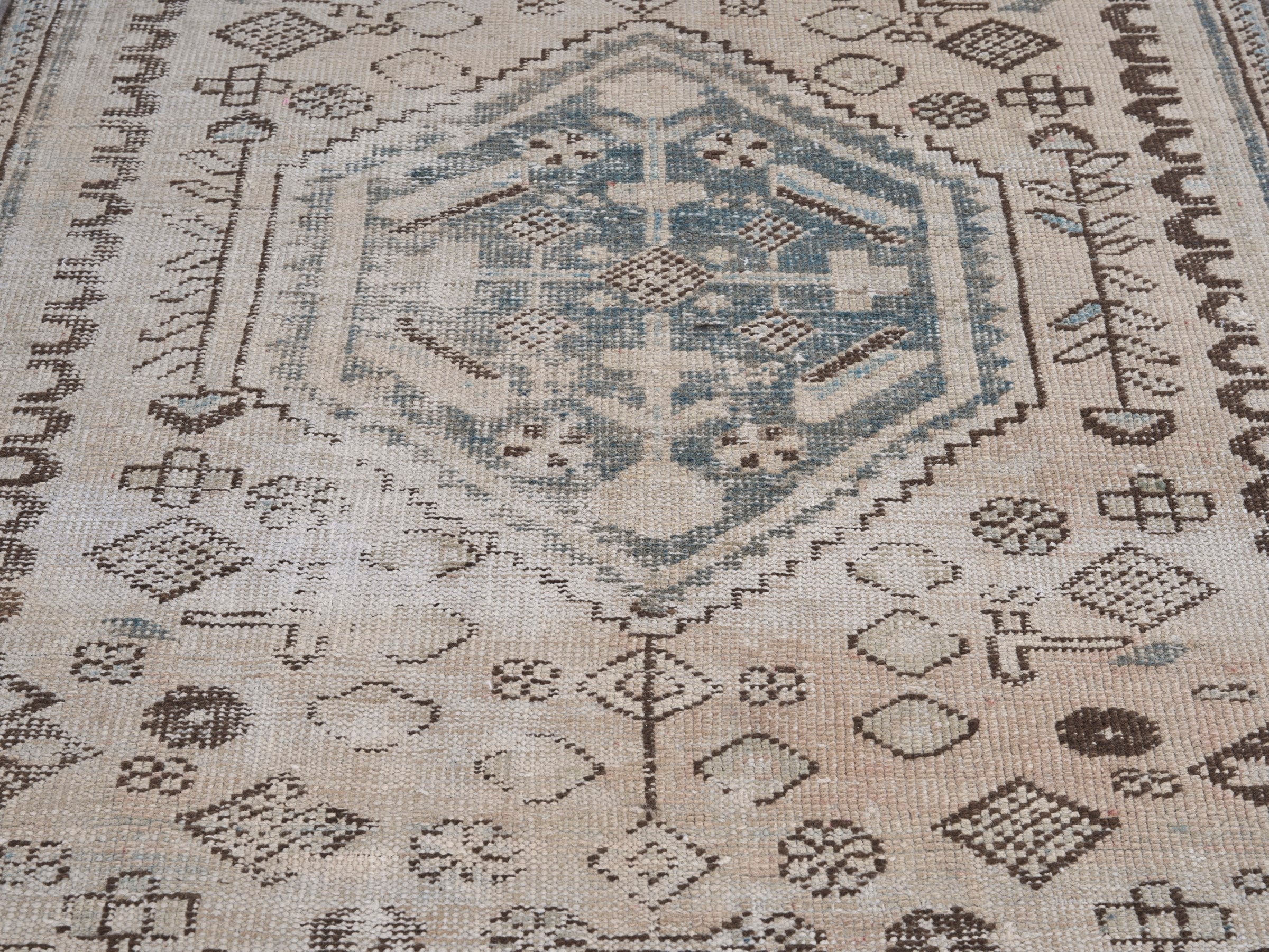 Persian Zanjan accent rug in cream and blue, view 4 of 10