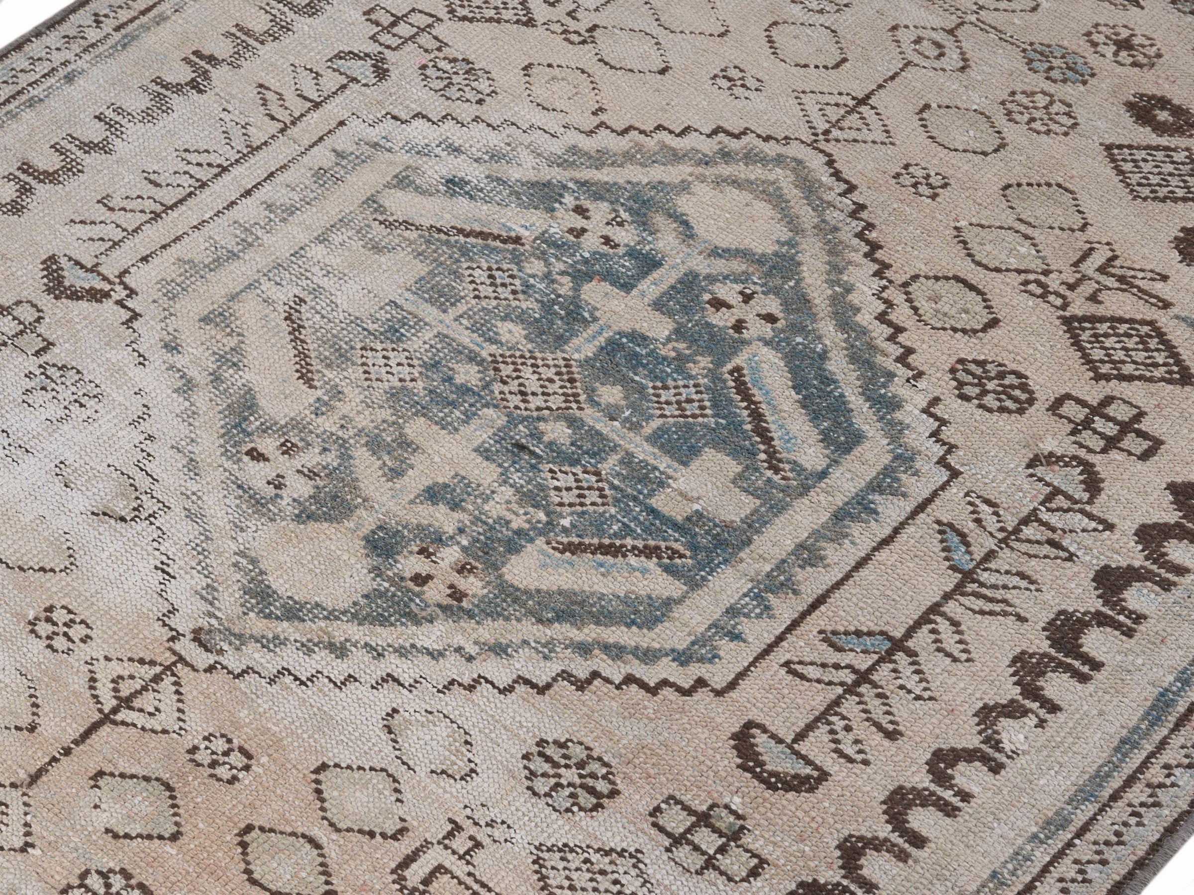 Persian Zanjan accent rug in cream and blue, view 5 of 10