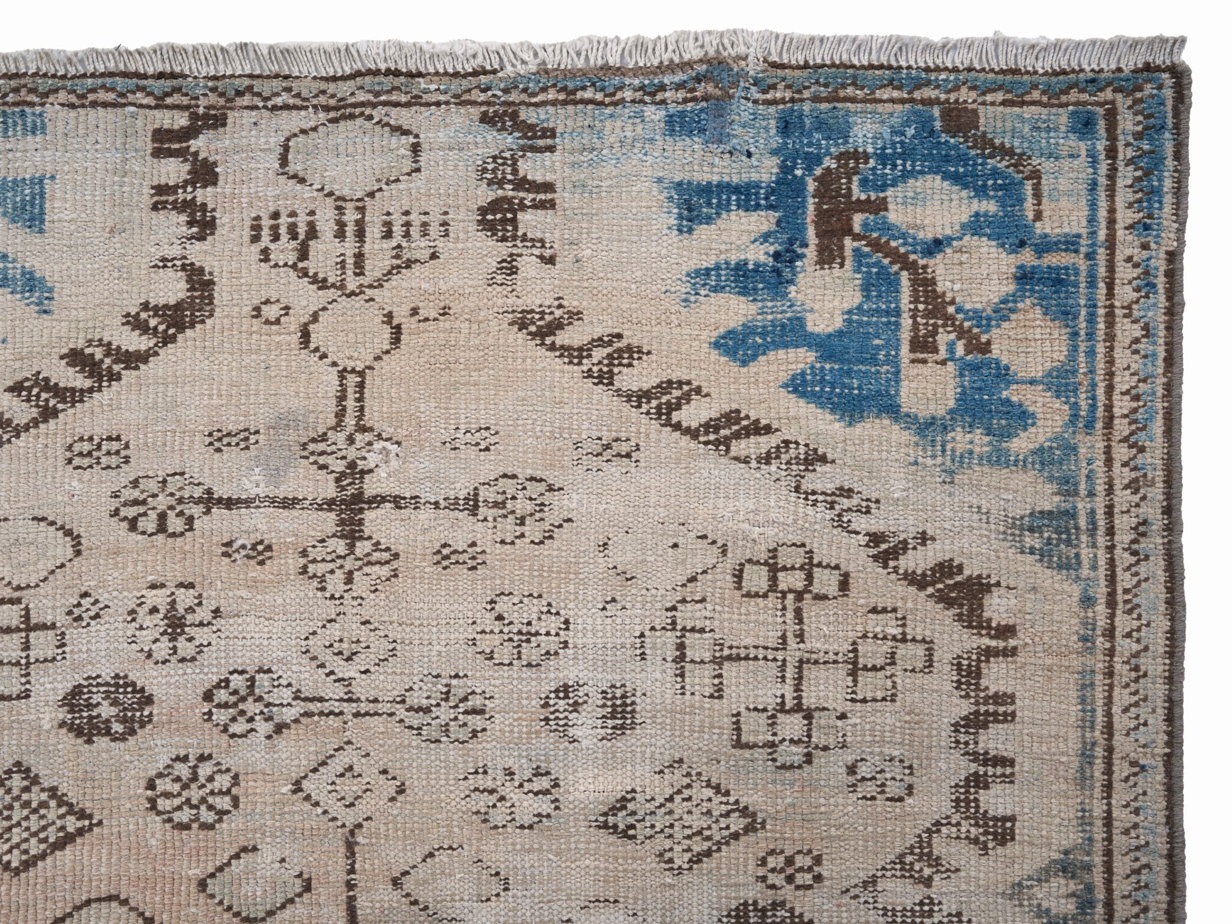 Persian Zanjan accent rug in cream and blue, view 8 of 10