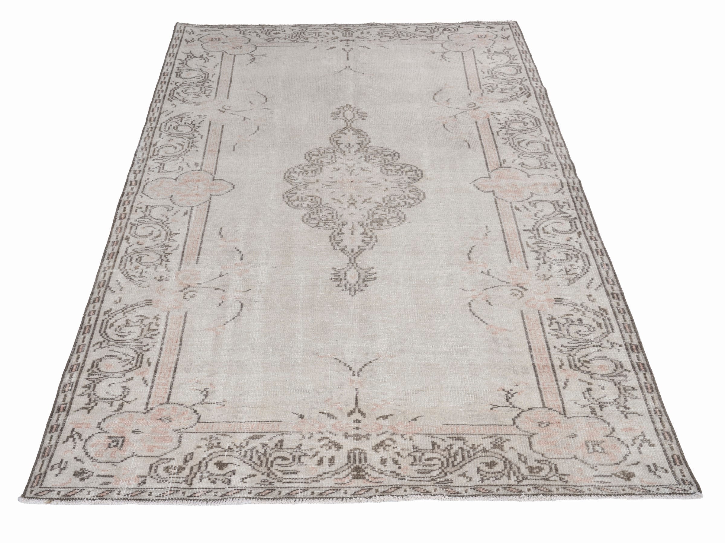 Turkish Manisa area rug in cream and greige, view 2 of 10
