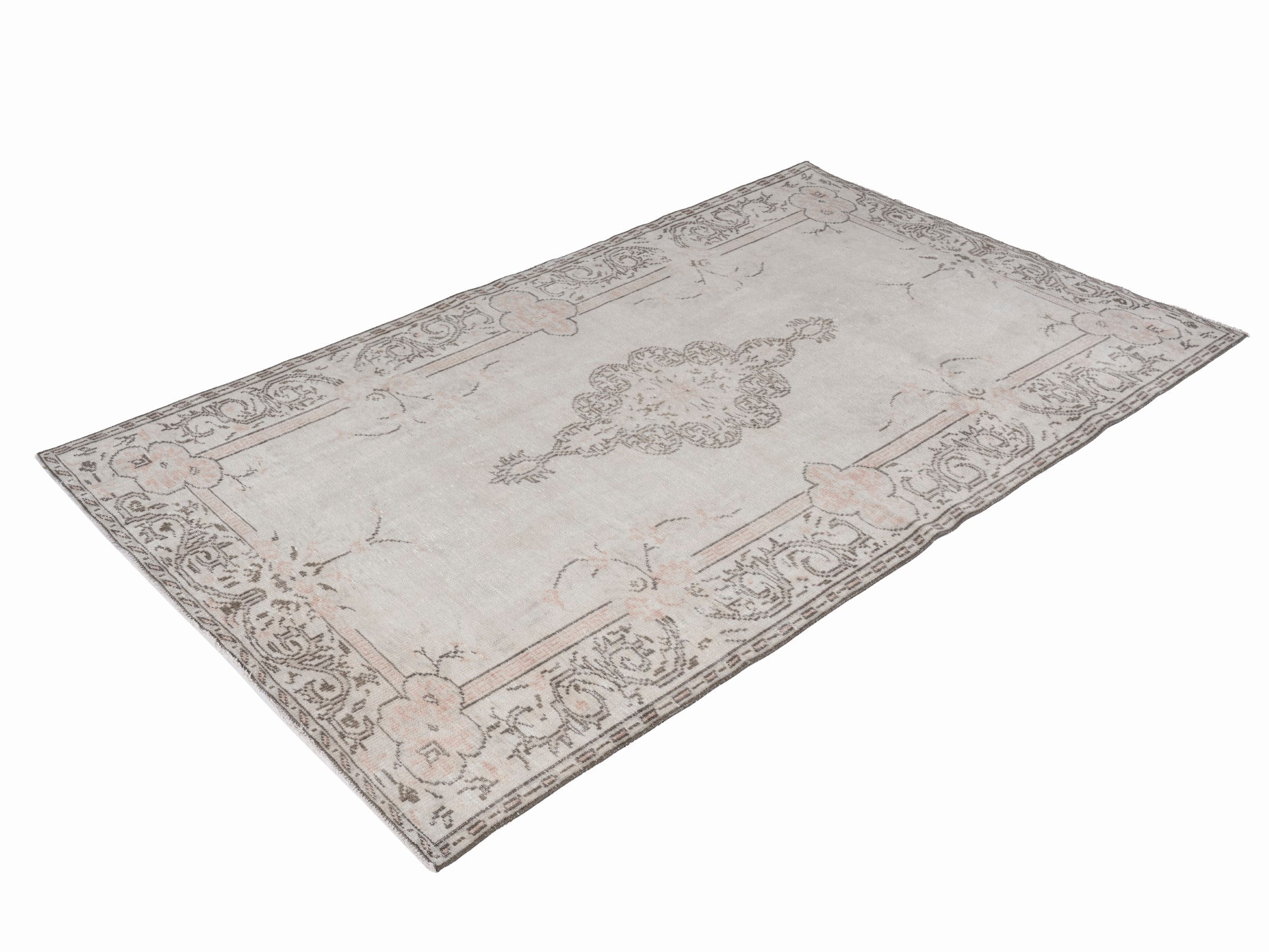 Turkish Manisa area rug in cream and greige, view 3 of 10