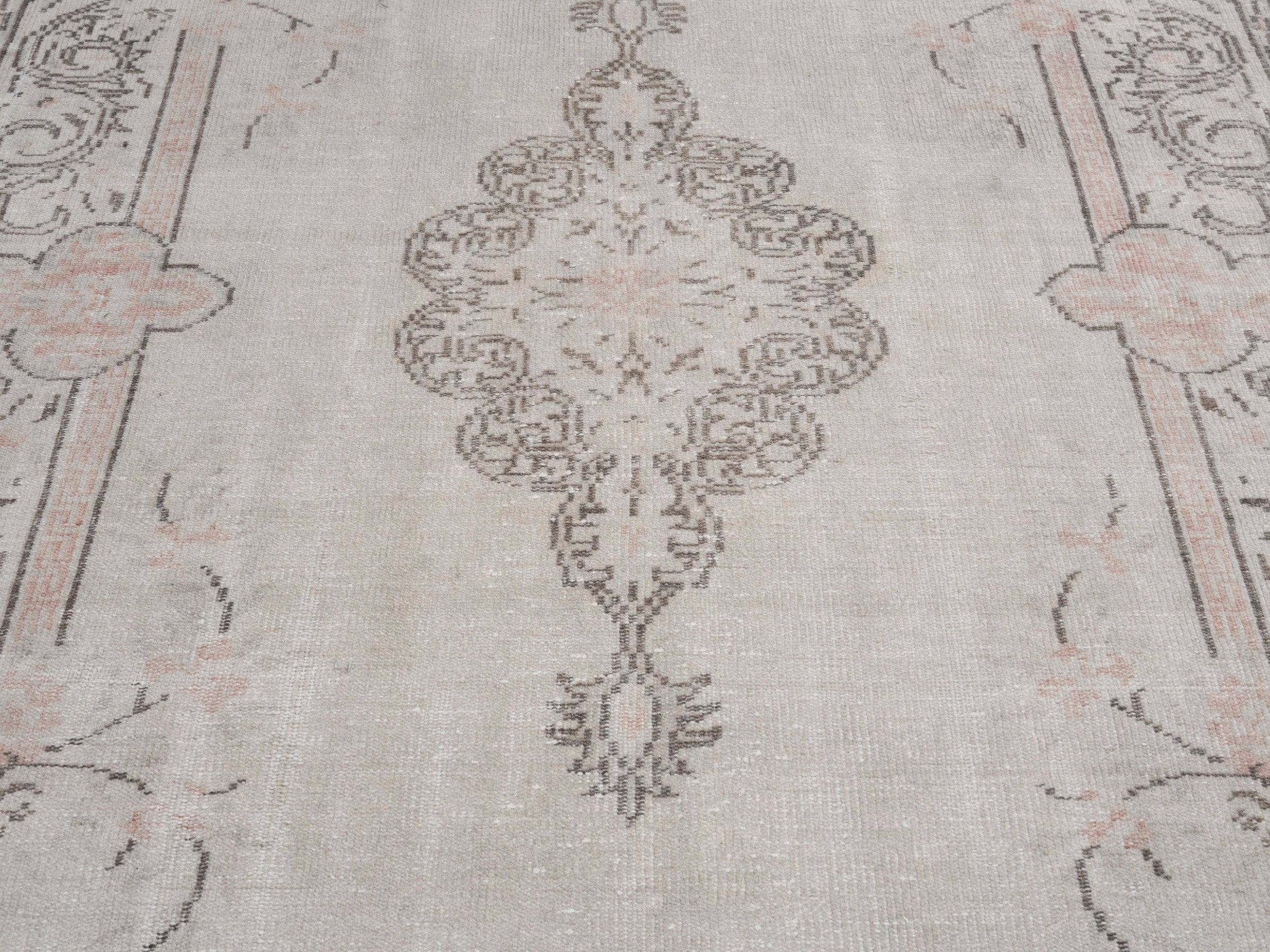 Turkish Manisa area rug in cream and greige, view 4 of 10