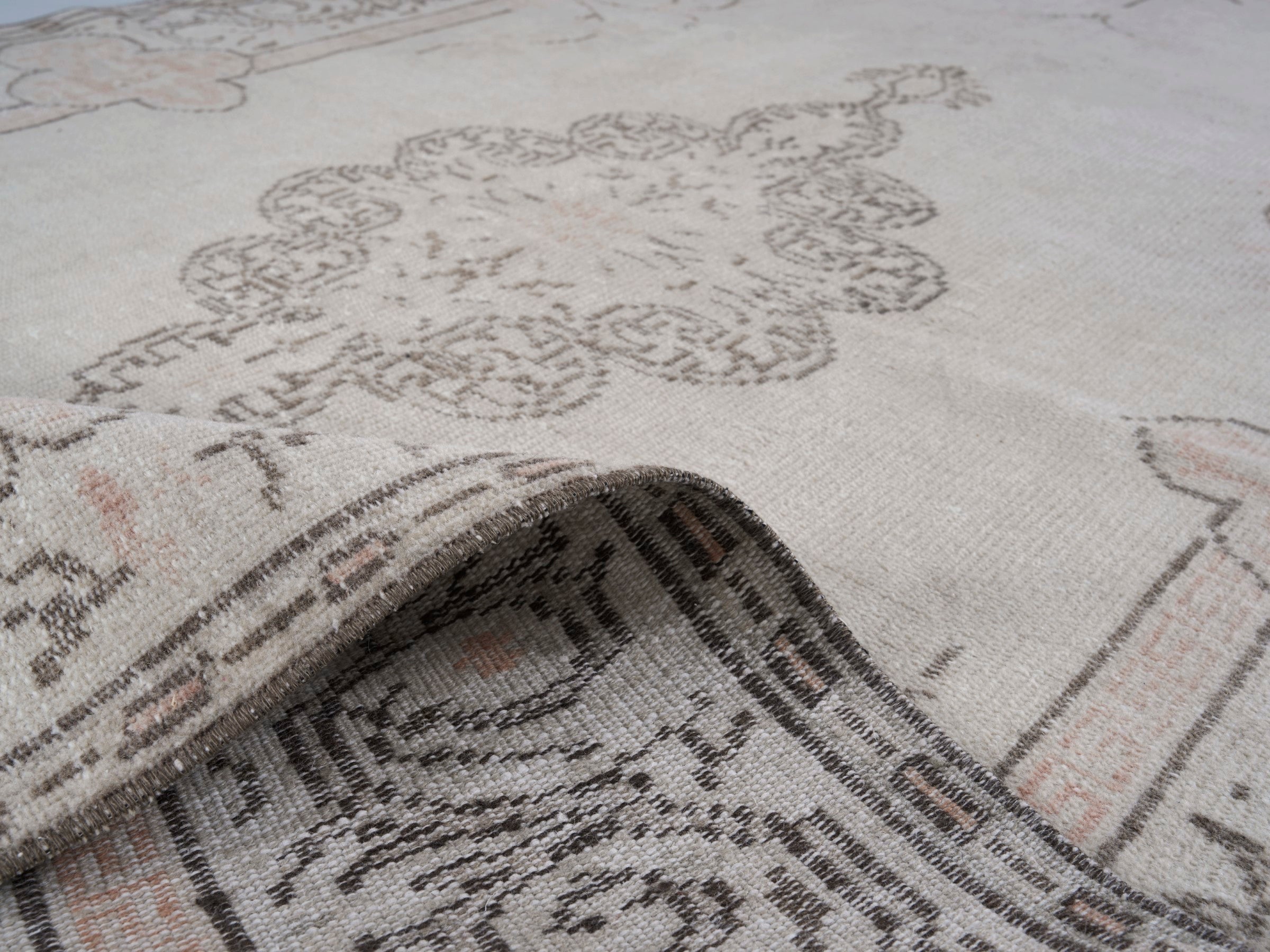 Turkish Manisa area rug in cream and greige, view 9 of 10