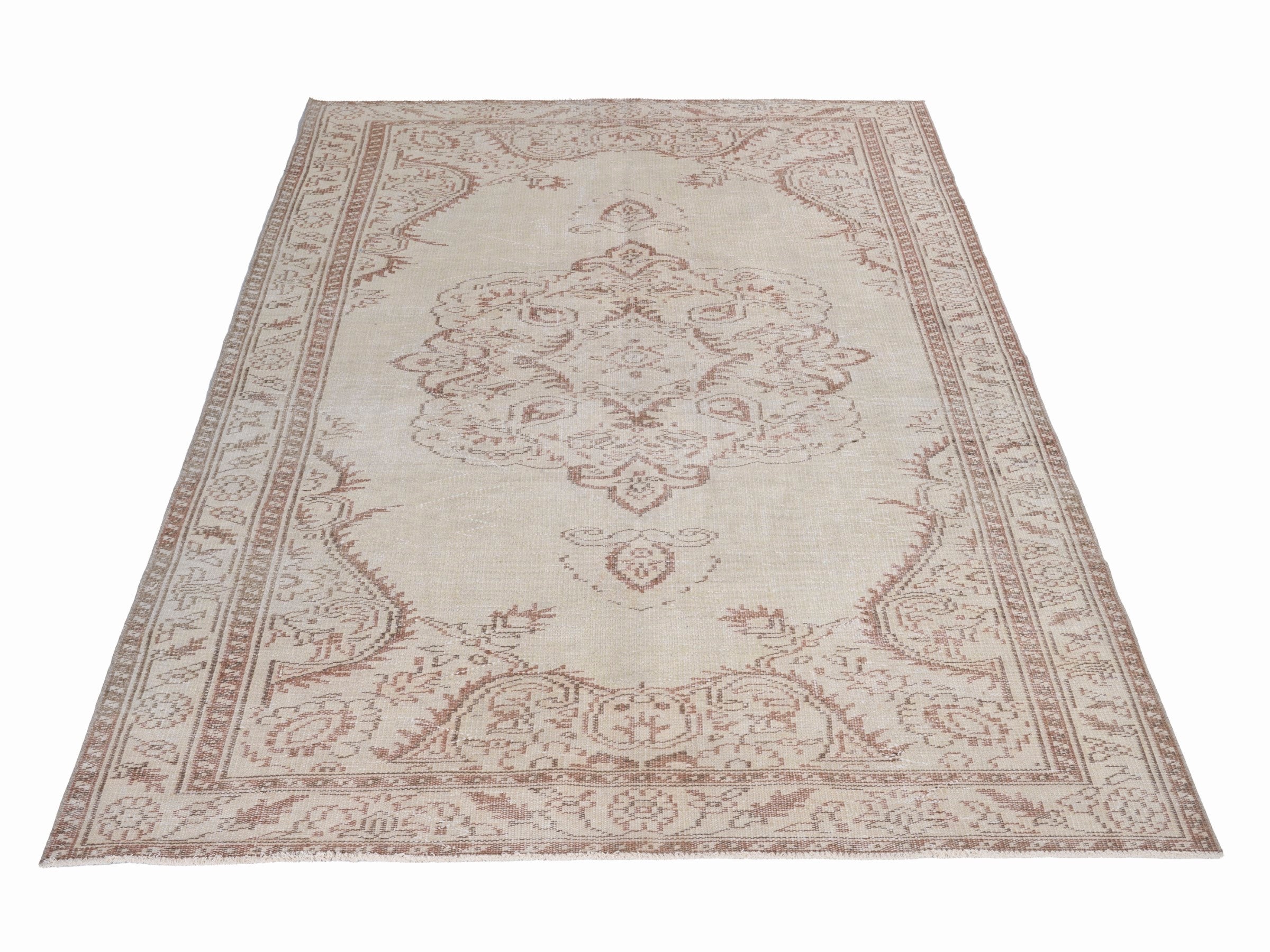 Turkish Manisa area rug in cream and muted pink, view 2 of 10