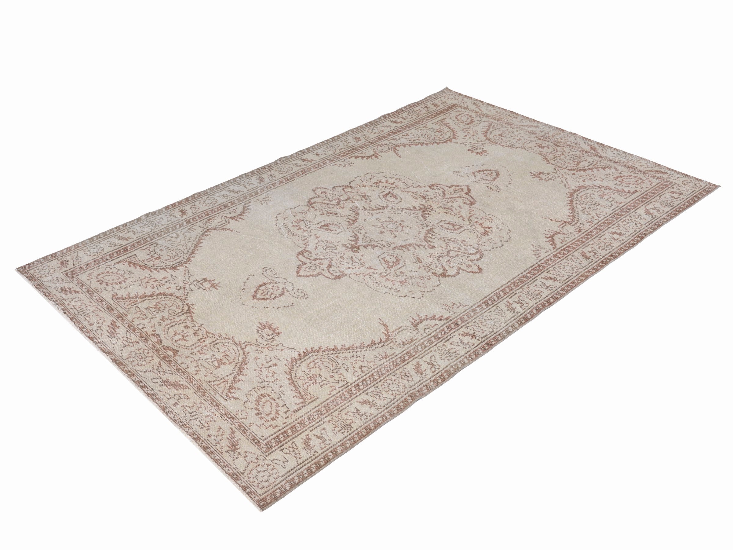 Turkish Manisa area rug in cream and muted pink, view 3 of 10