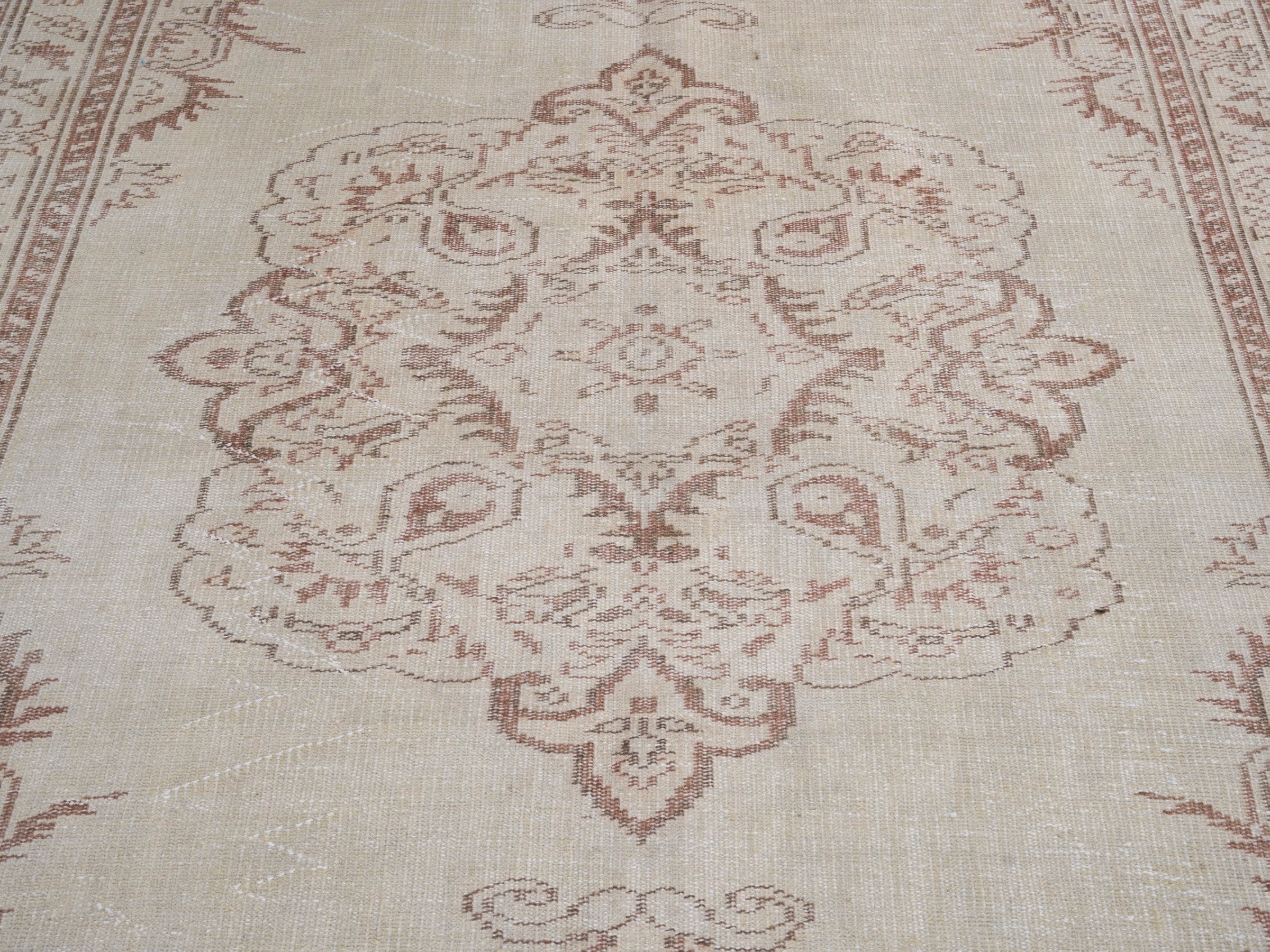 Turkish Manisa area rug in cream and muted pink, view 4 of 10