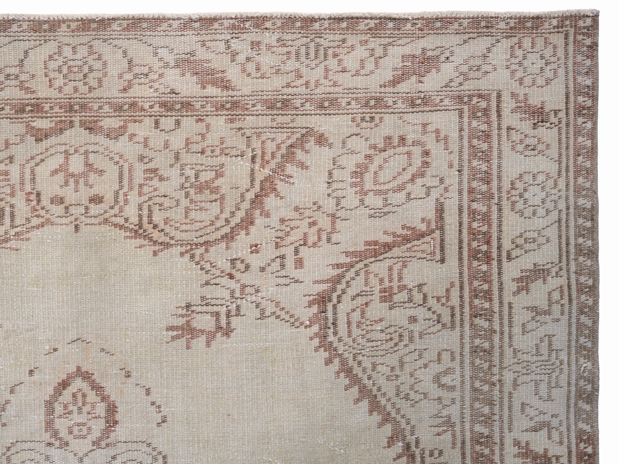 Turkish Manisa area rug in cream and muted pink, view 8 of 10