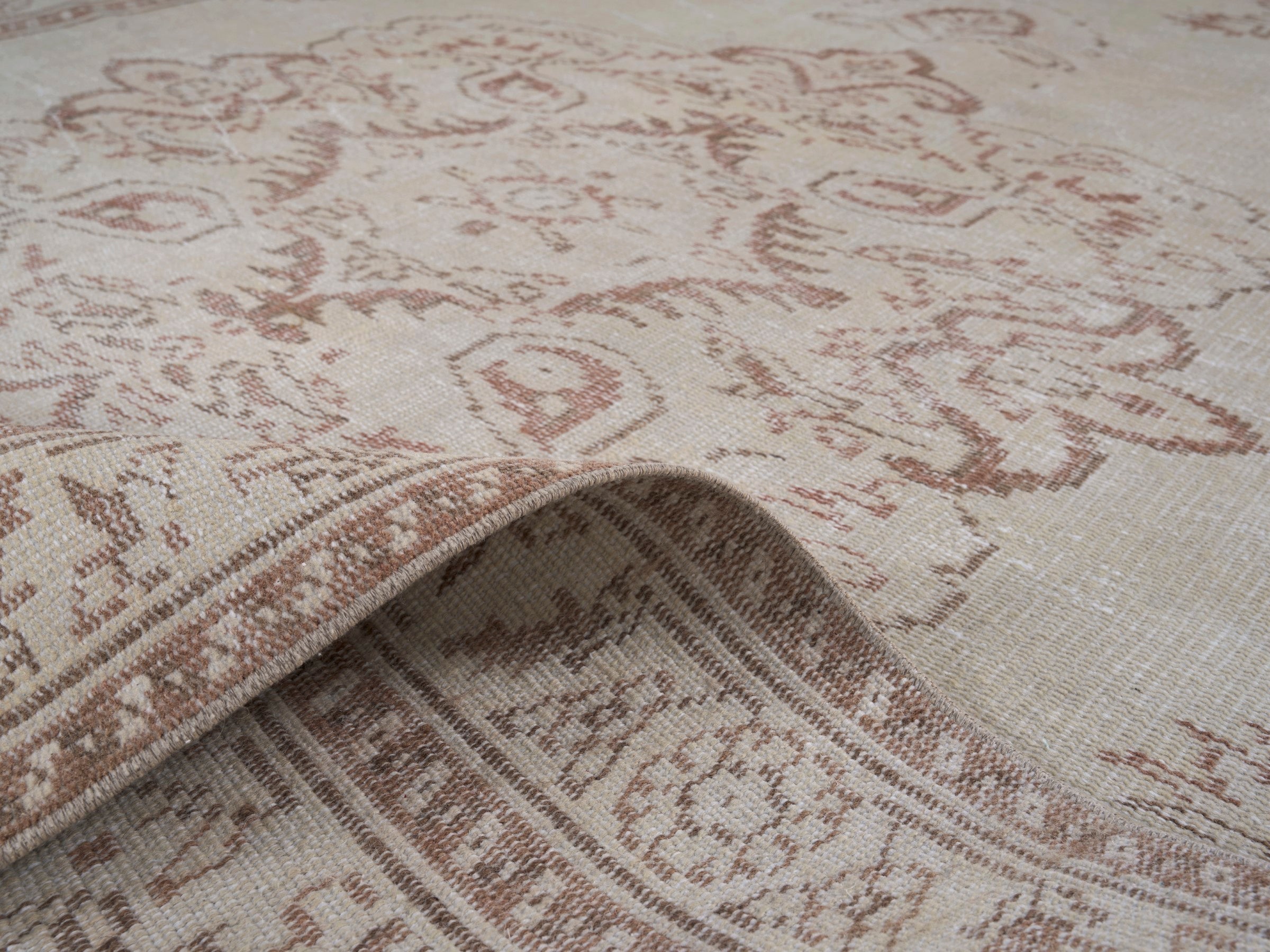 Turkish Manisa area rug in cream and muted pink, view 9 of 10