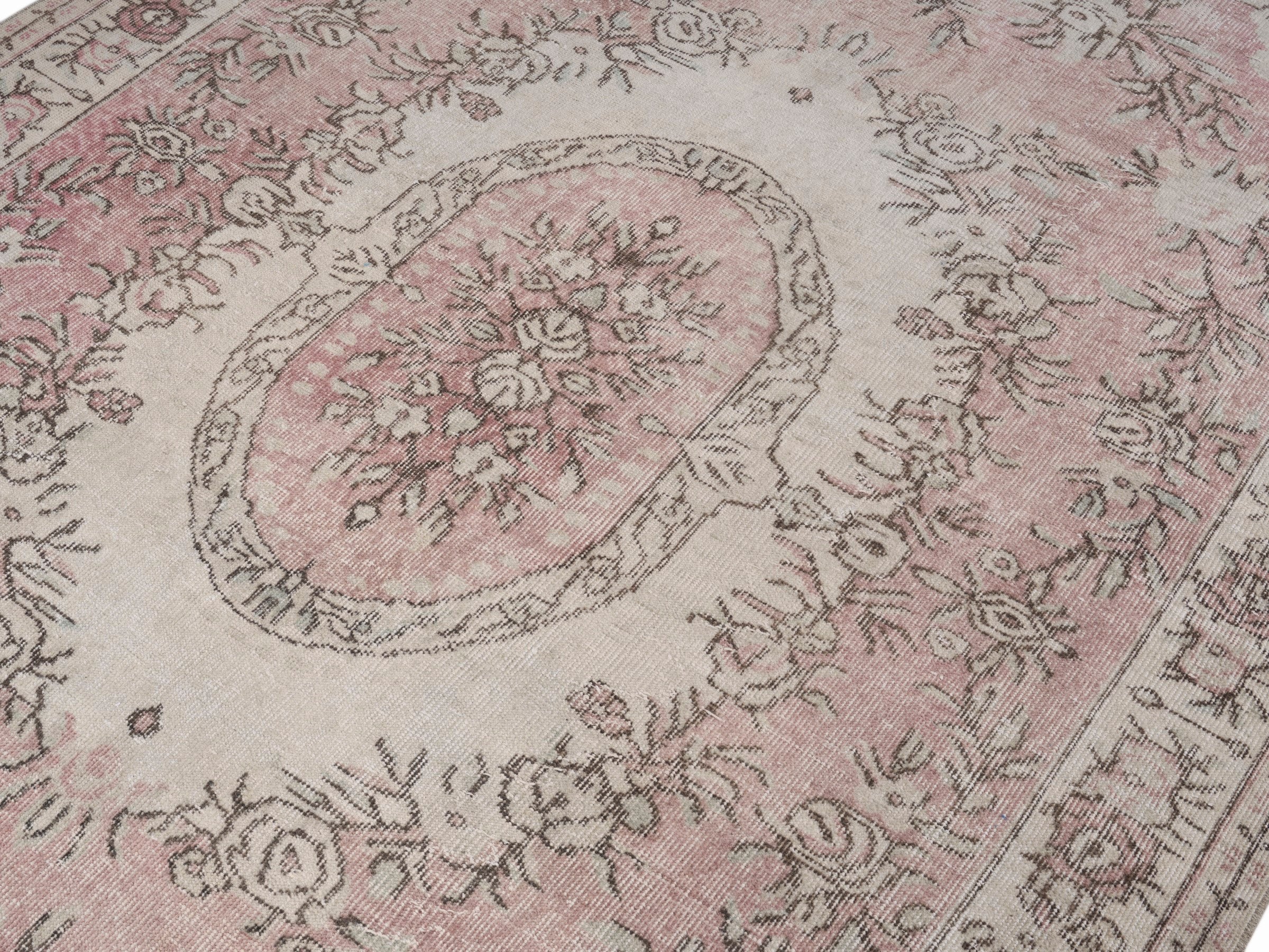 Turkish Isparta area rug in cream and muted pink, view 5 of 10