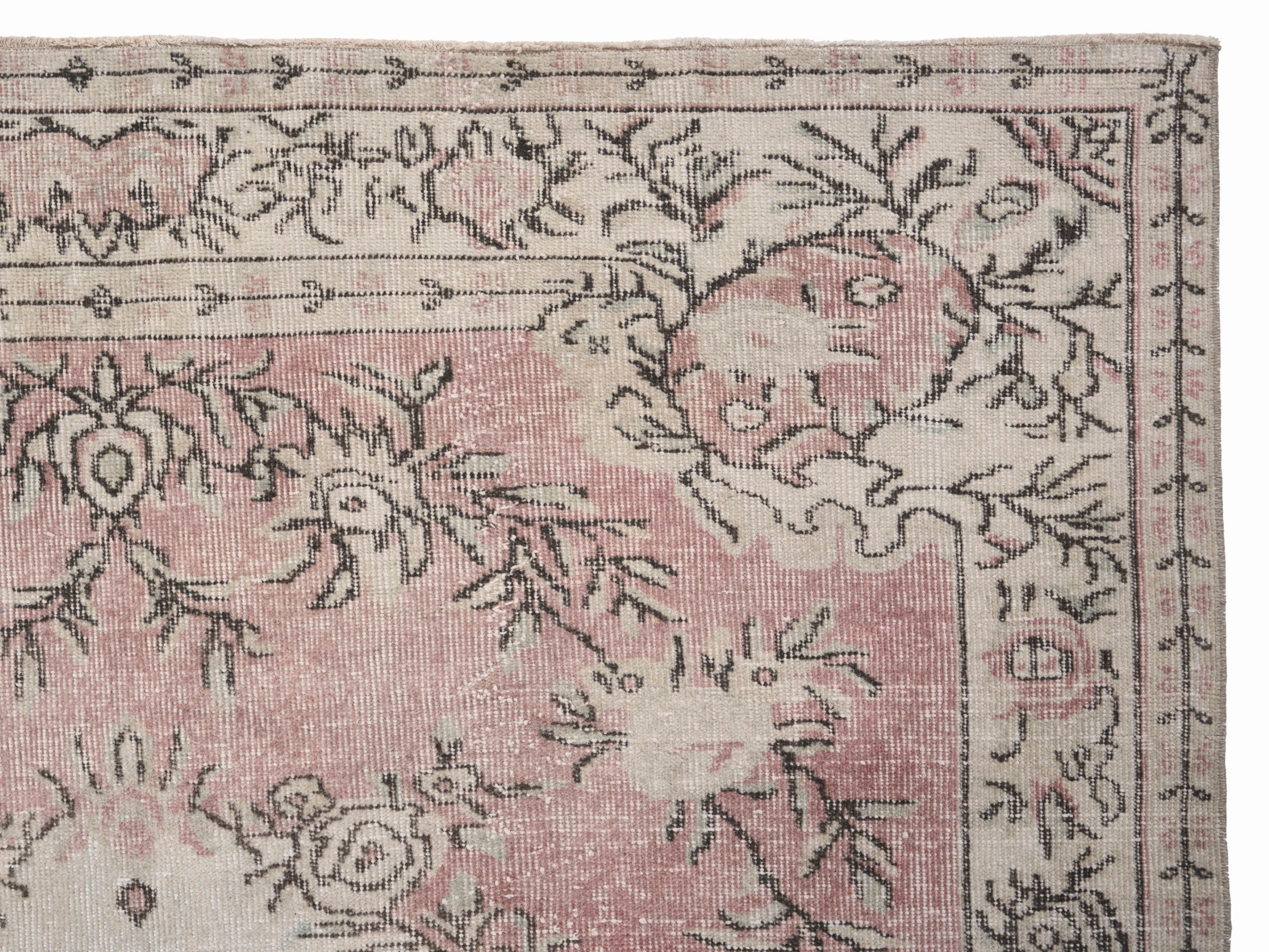 Turkish Isparta area rug in cream and muted pink, view 8 of 10