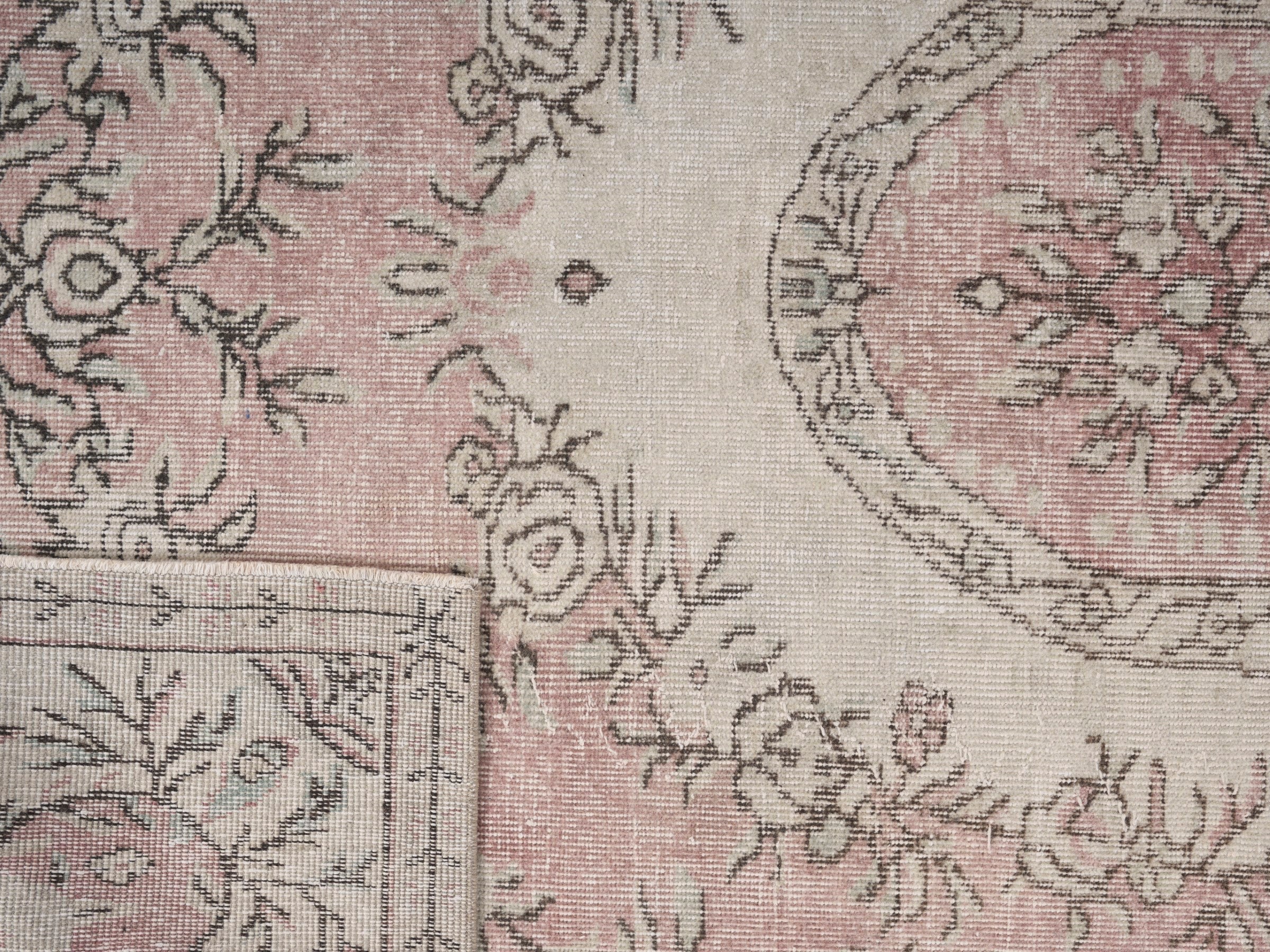 Turkish Isparta area rug in cream and muted pink, view 10 of 10