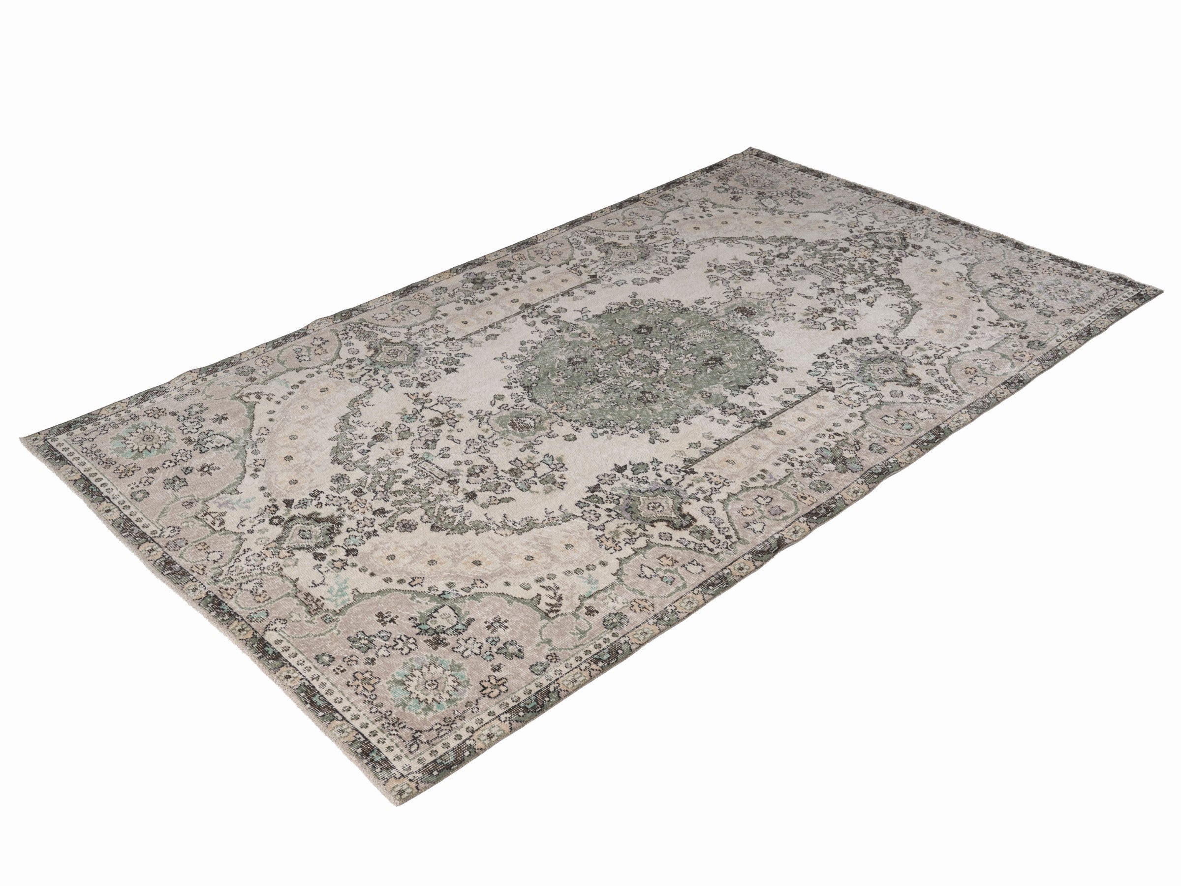 Turkish Isparta area rug in cream and sage, view 3 of 10