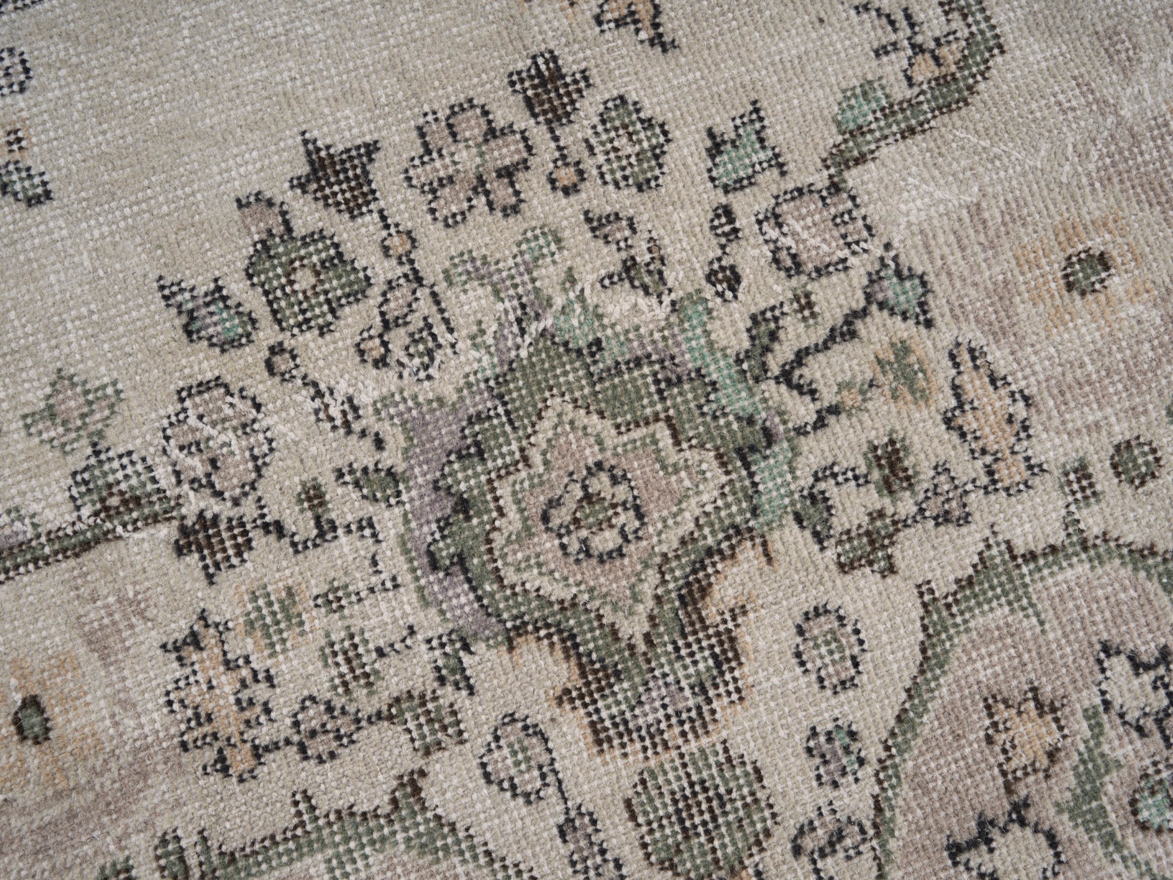 Turkish Isparta area rug in cream and sage, view 7 of 10