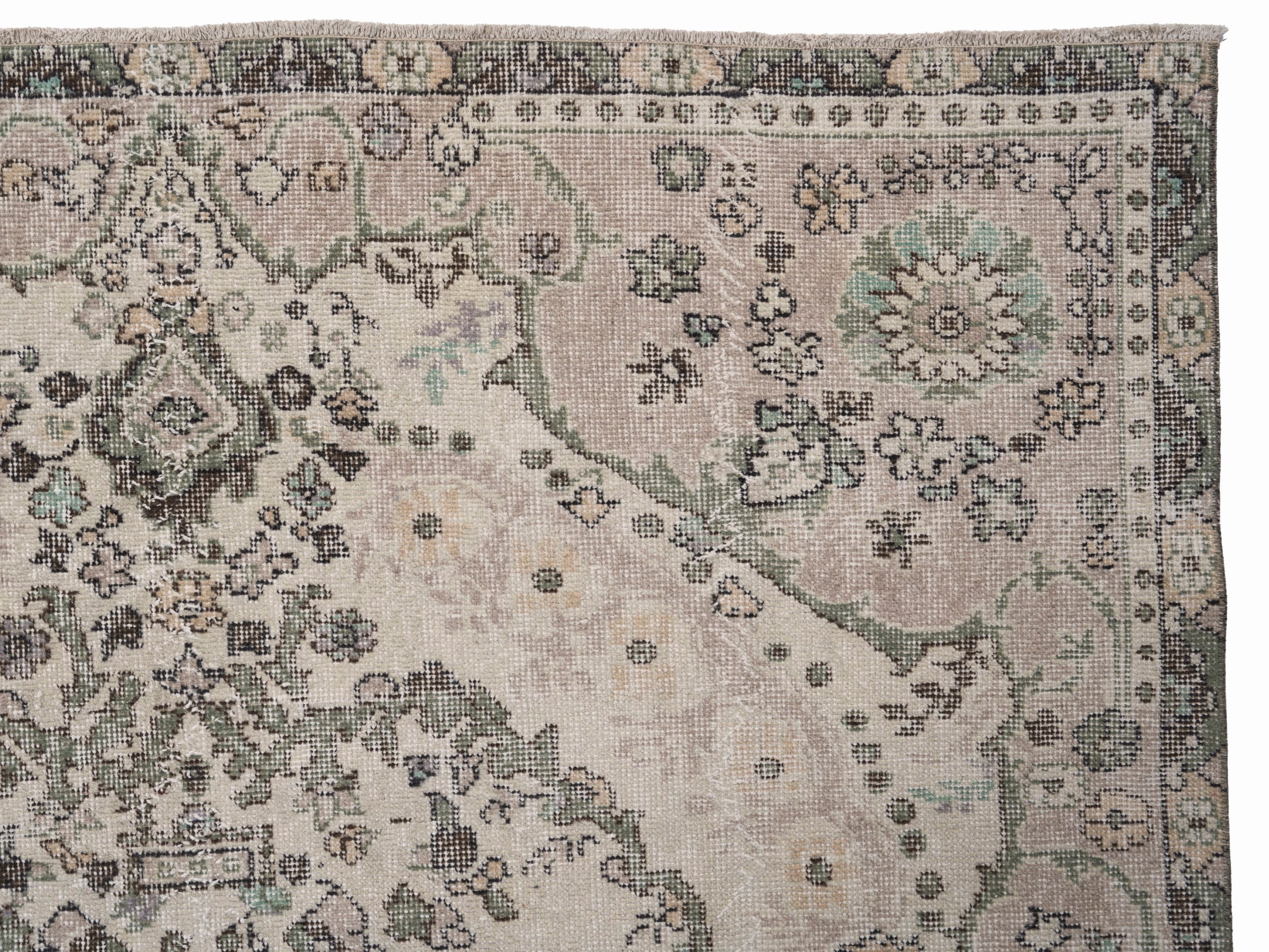Turkish Isparta area rug in cream and sage, view 8 of 10